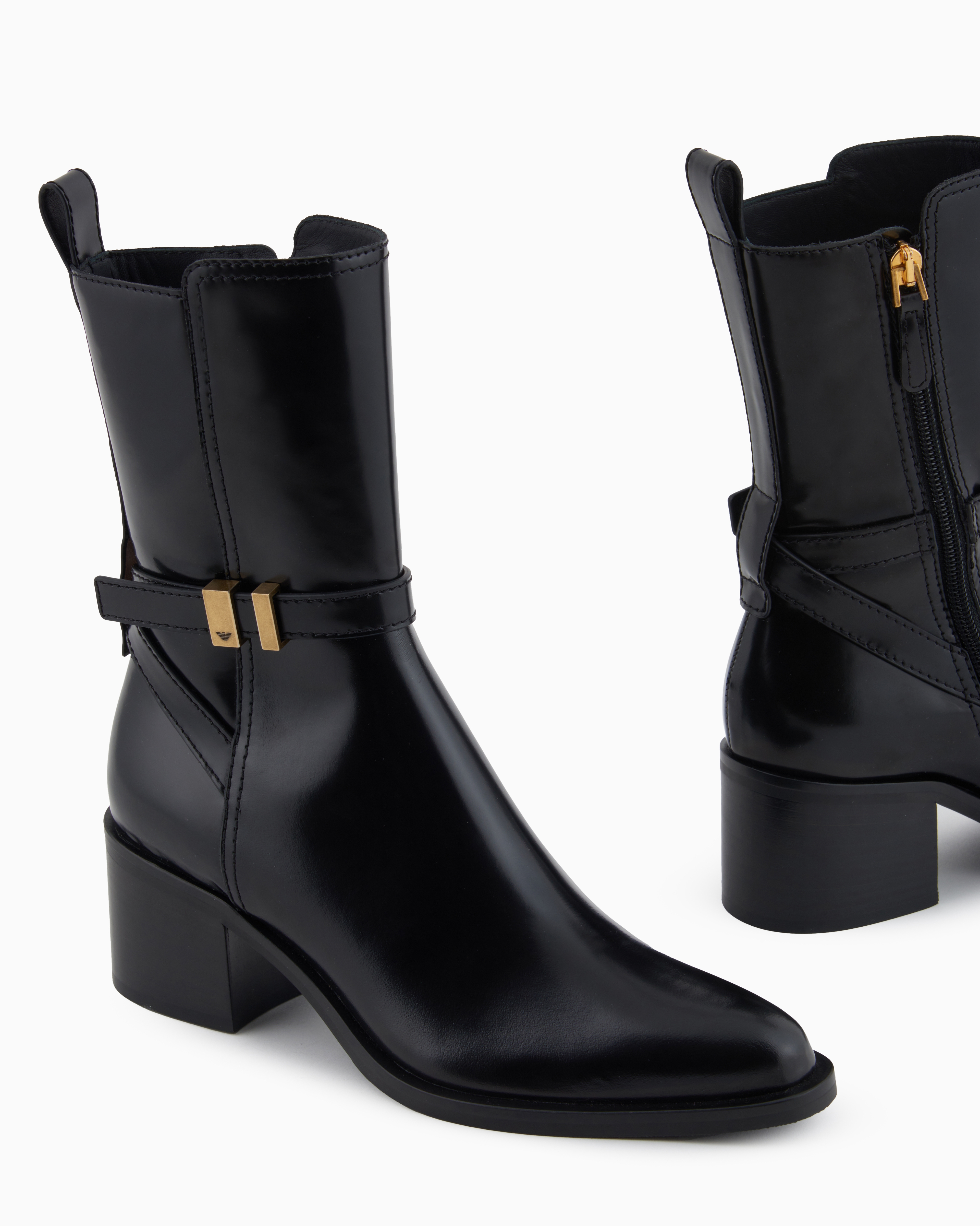 Emporio Armani Bottines En Cuir Brossé Avec Bride In Black