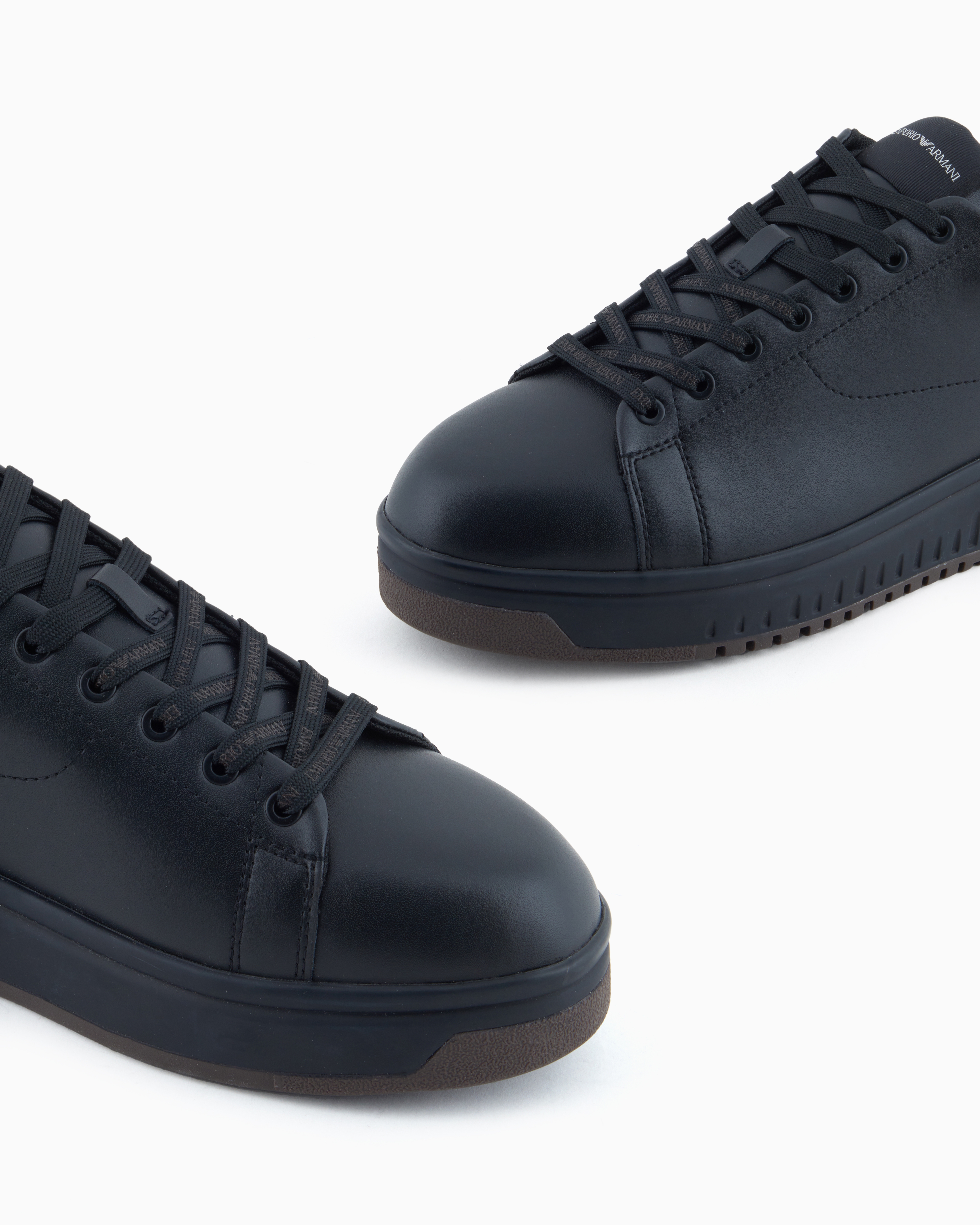 Leather sneakers with rubber back knurled sole | Emporio Armani