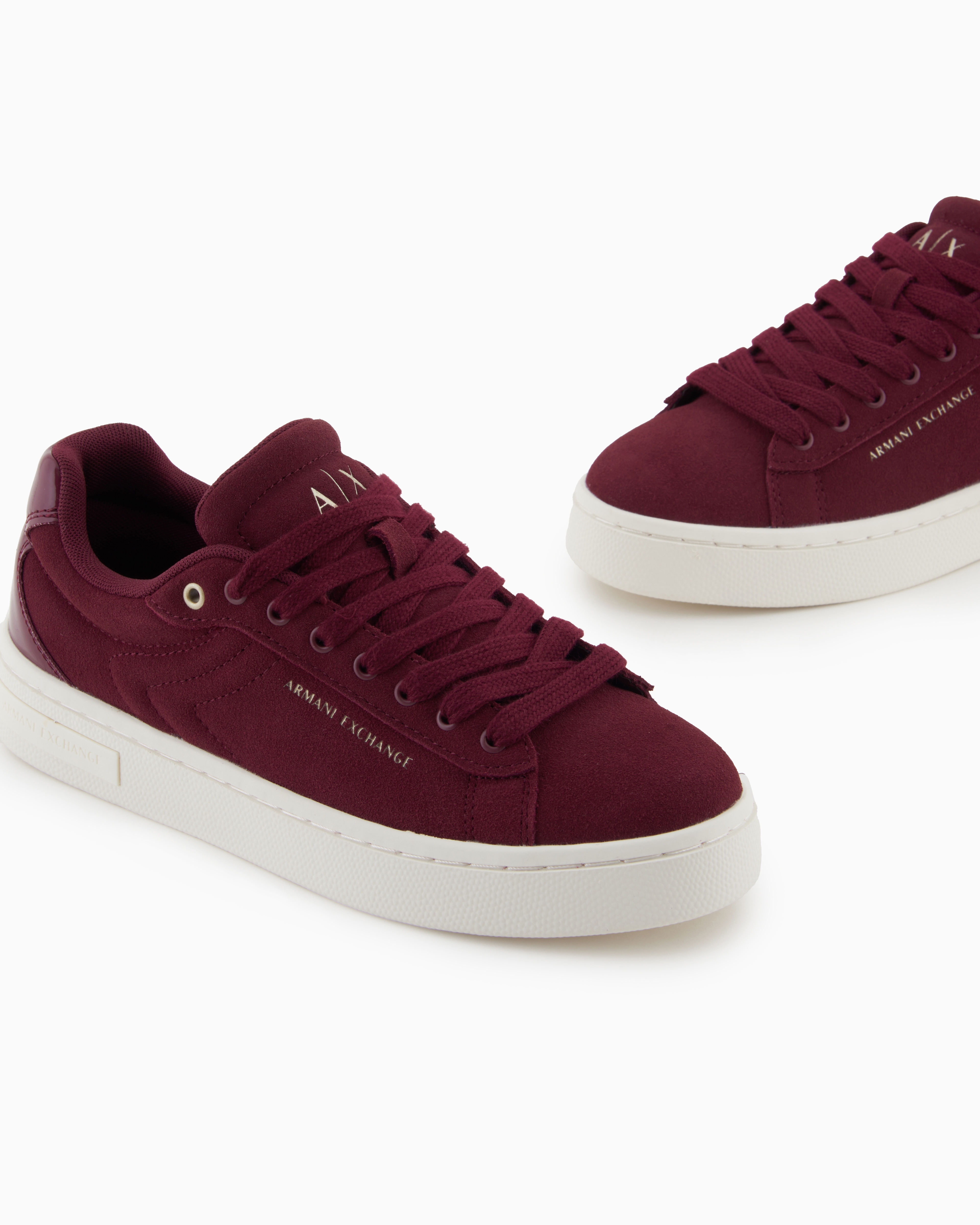 Armani Exchange - Leather sneakers with embossed details, Woman, Burgundy, Size: