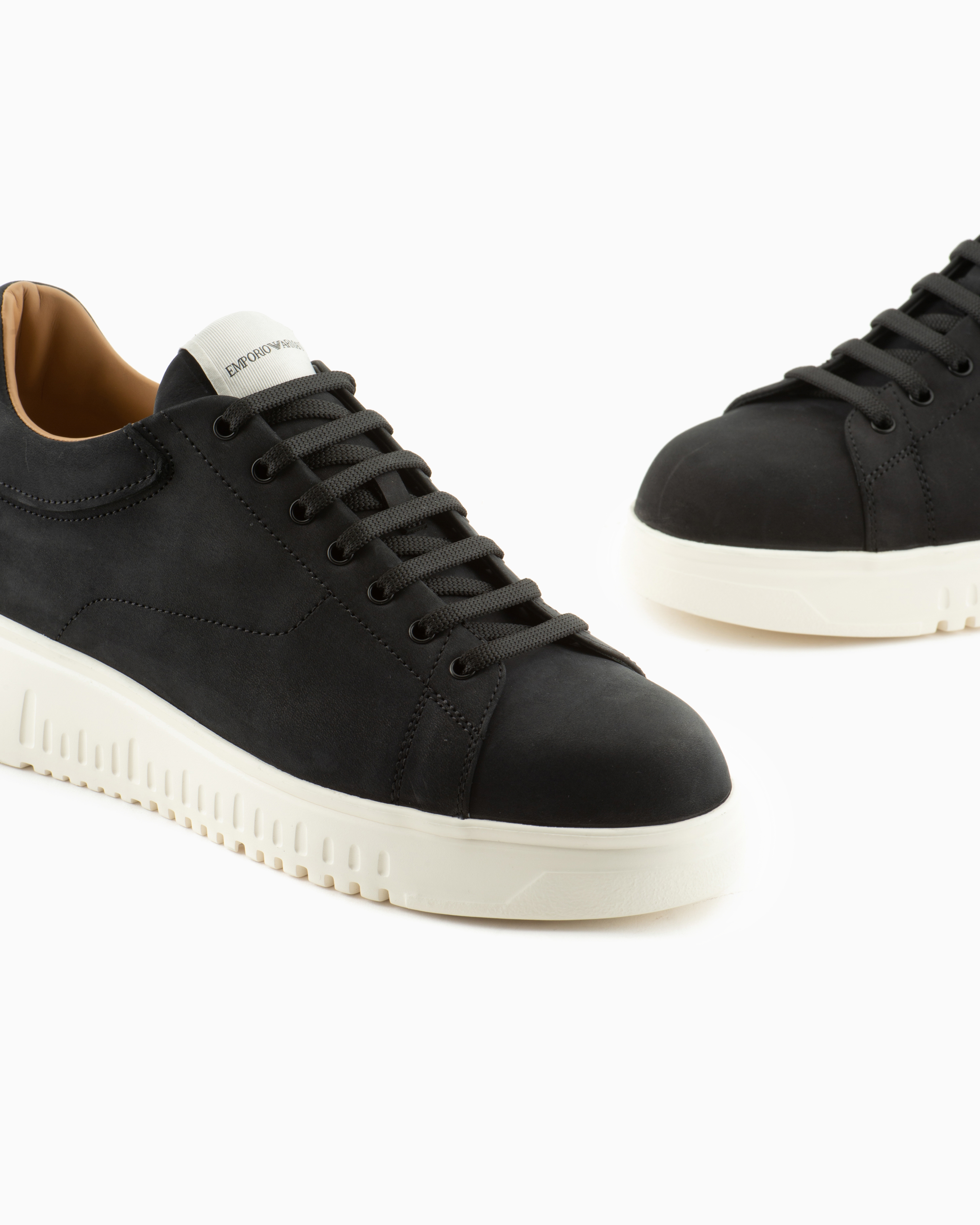 Emporio Armani - Nubuck sneakers with knurled soles, Man, Black, Size: