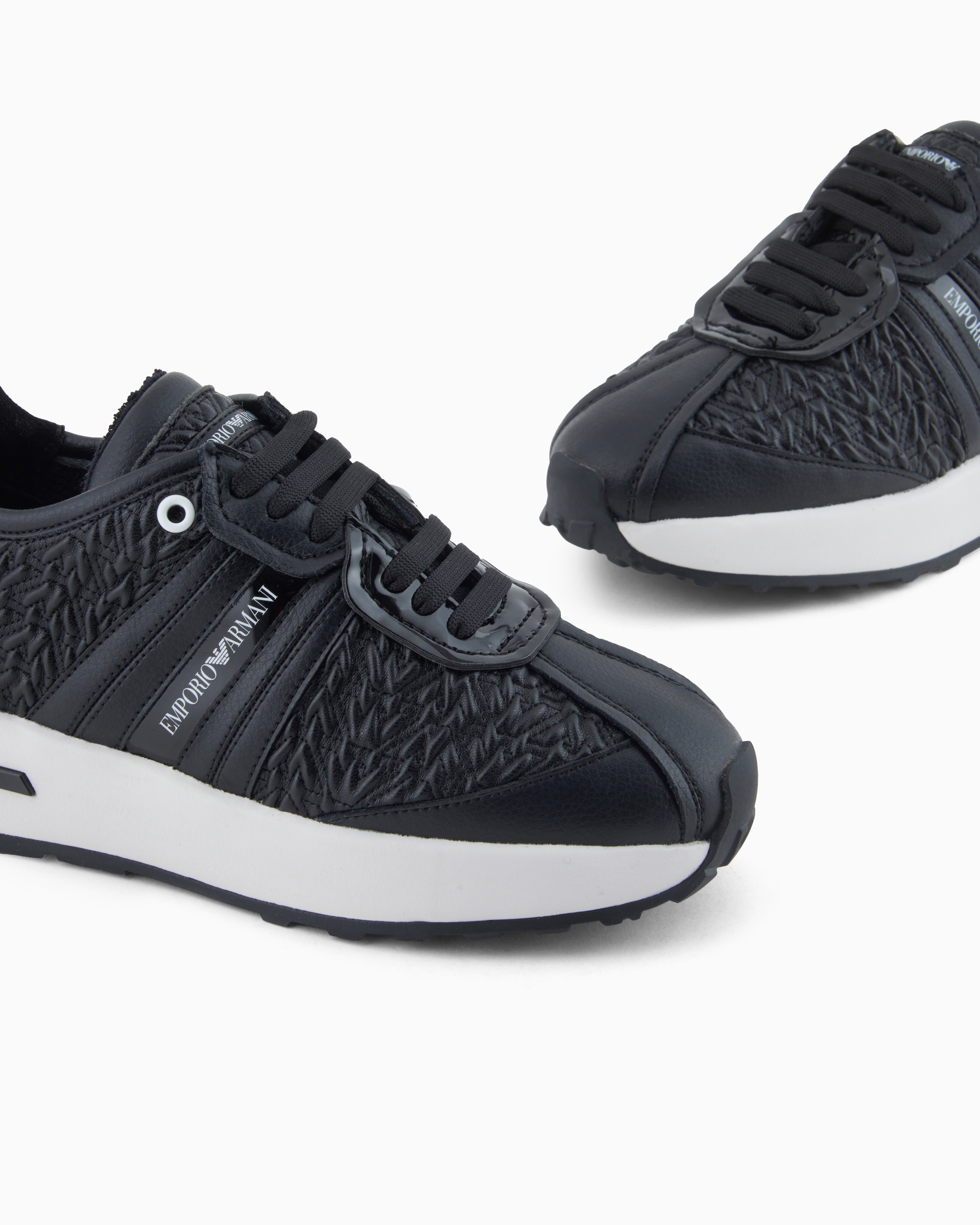 Emporio Armani - Embossed nappa leather-effect sneakers, Woman, Black, Size: