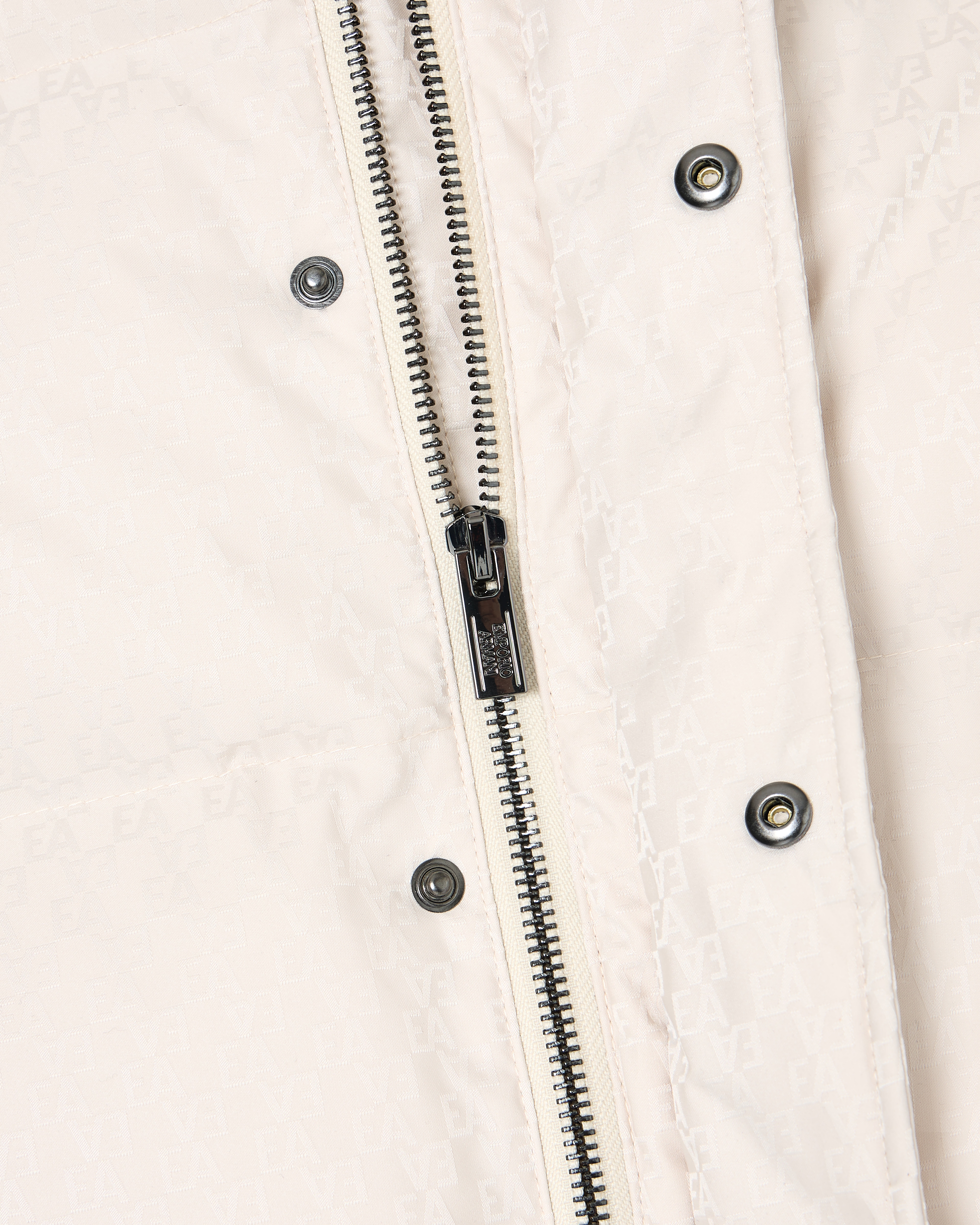 Emporio Armani - ASV jacquard nylon hooded down jacket with all-over logo, Boy, Beige, Size: