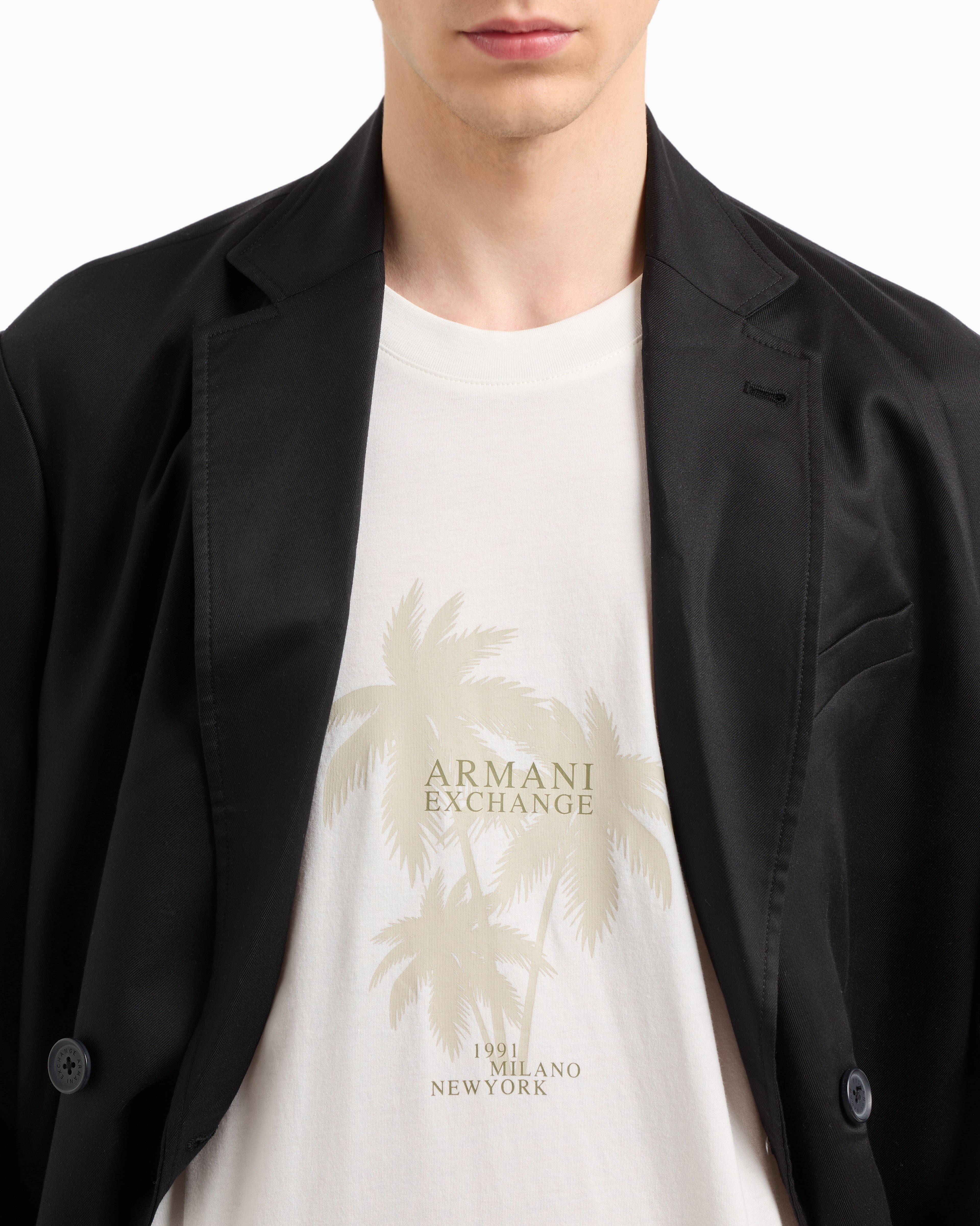 Armani Exchange -  Regular fit palm tree print t-shirt, Man, White, Size: