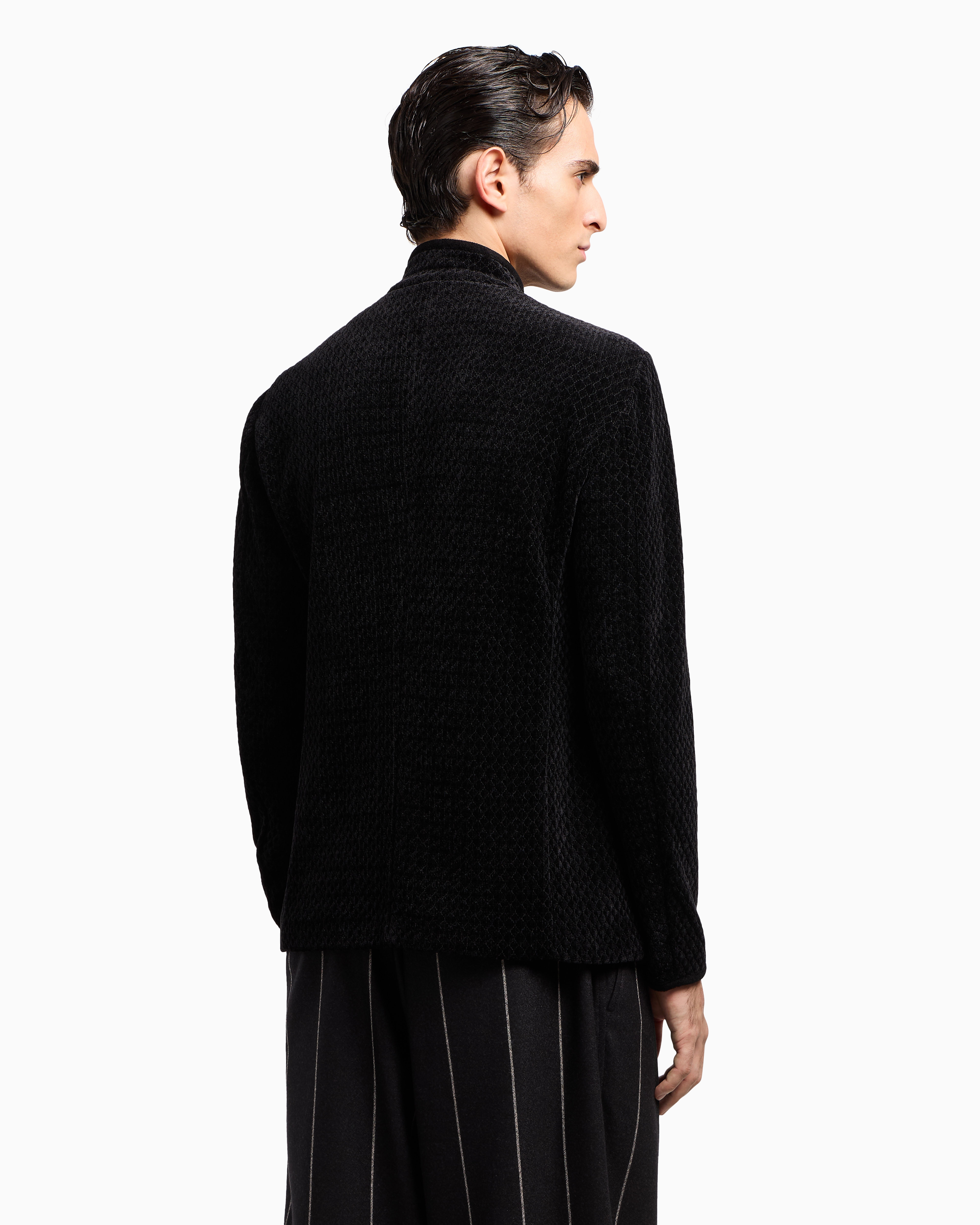 【極美品/伊製】GIORGIO ARMANI フリルニットジャケット ブラック 極美品/伊製】GIORGIO ARMANI フリルニットジャケット ブラック