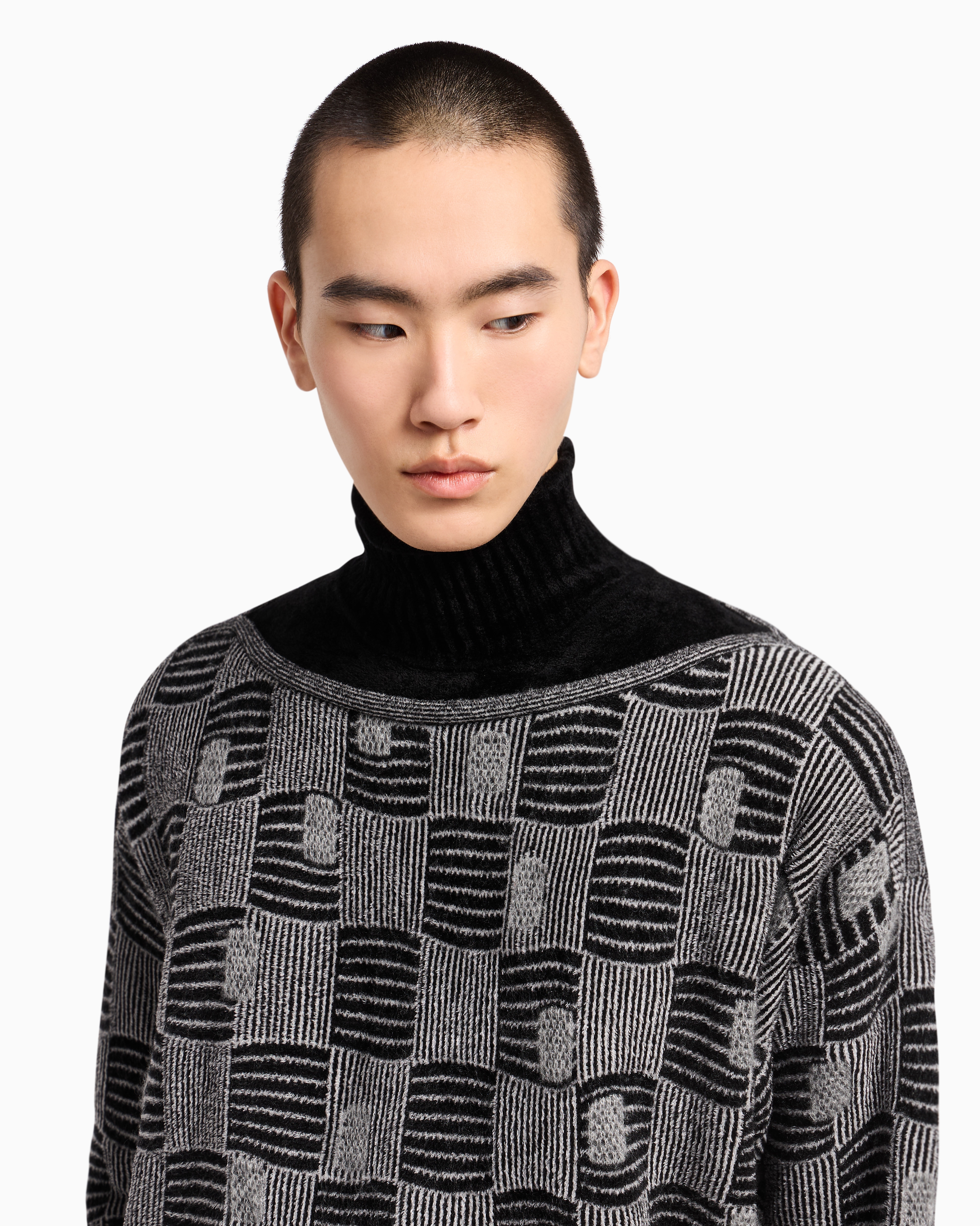 Mock-neck jumper in cashmere, viscose and silk jacquard | Giorgio