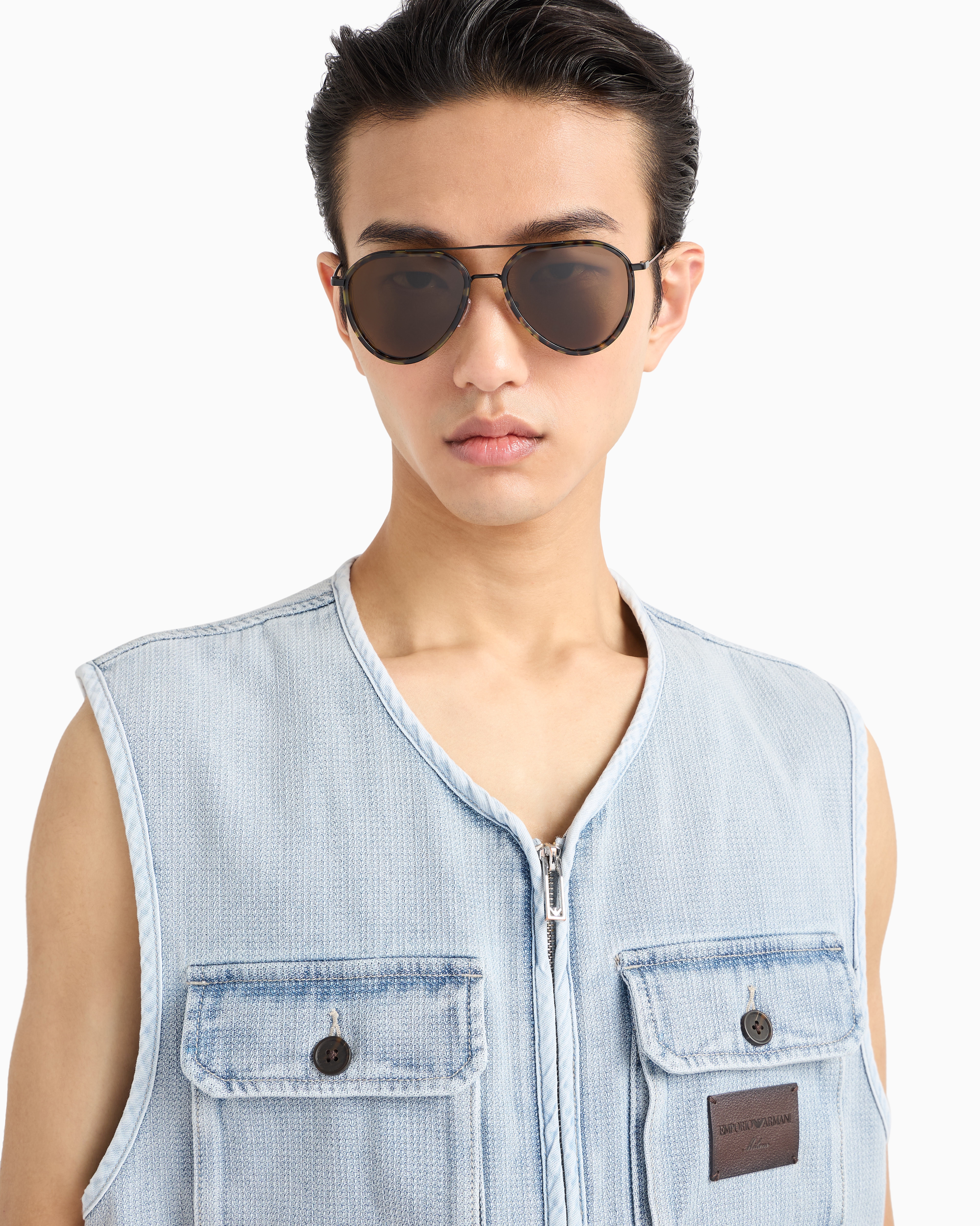 Emporio Armani - Men’s aviator sunglasses, Man, Yellow, Size: 56L