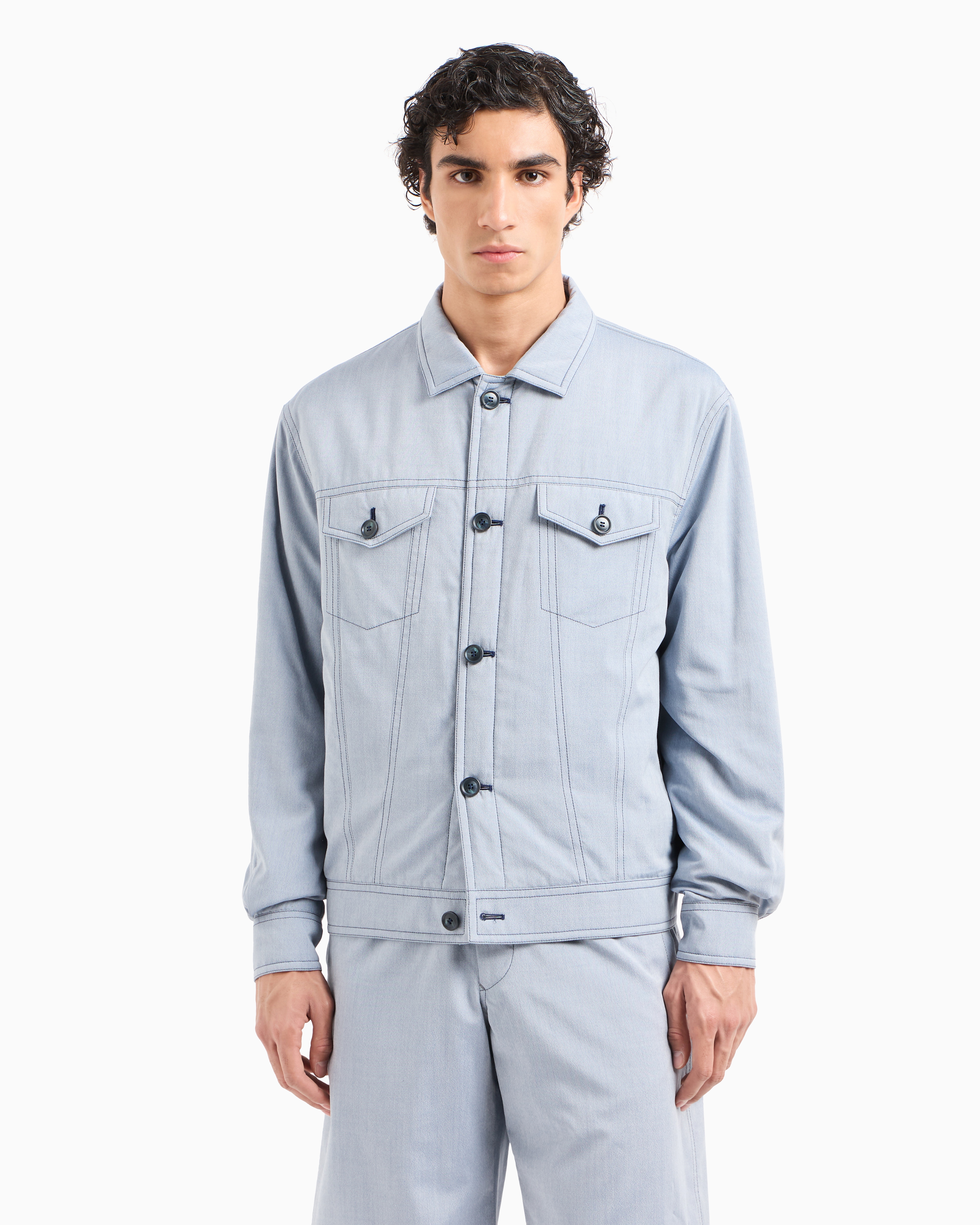 アルマーニ ジャケット サイズ44 XL シルク混 イタリア製 ノーカラー