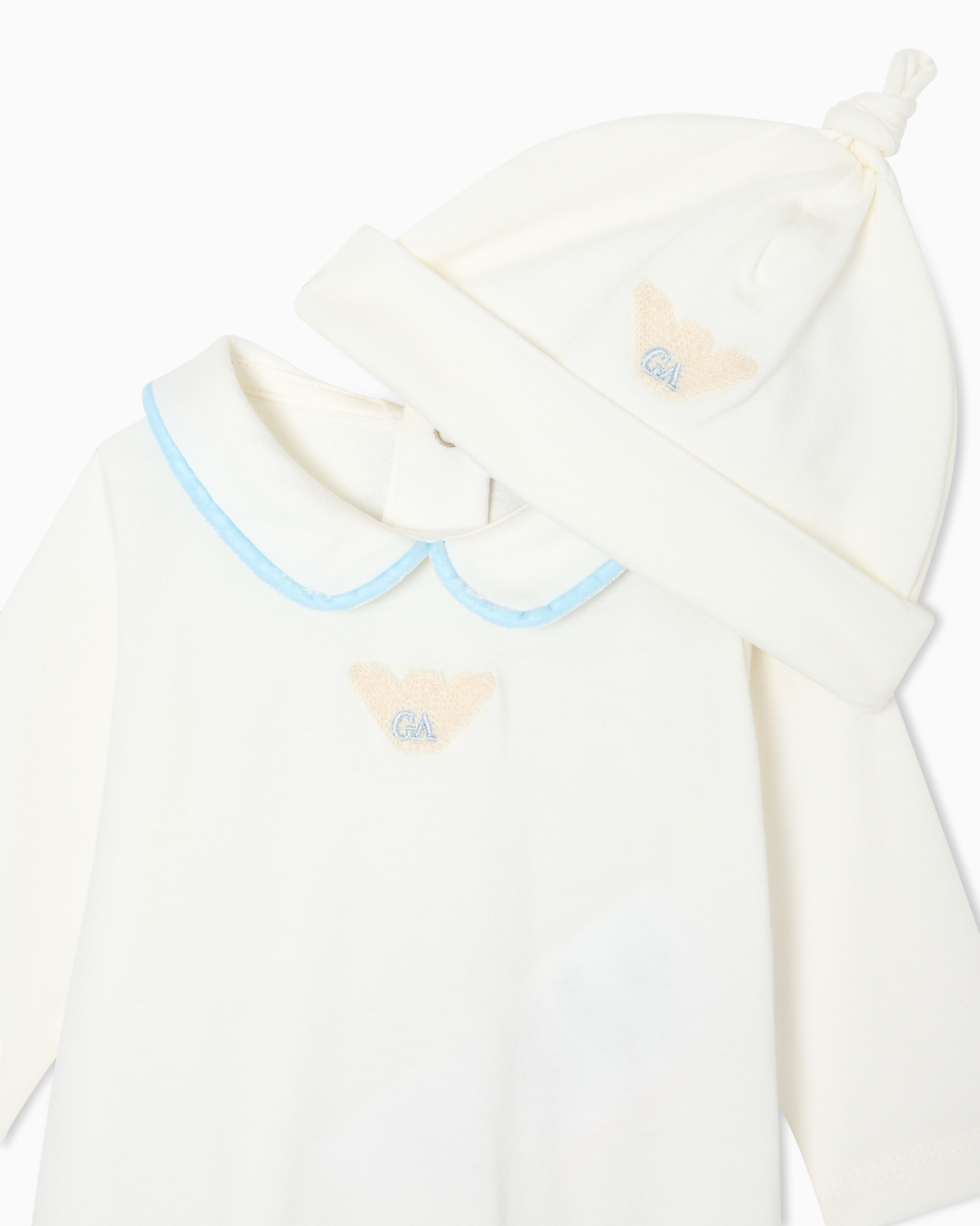 Emporio Armani - Mercerised jersey beanie and onesie set, Unisex Junior, Light Blue, Size: