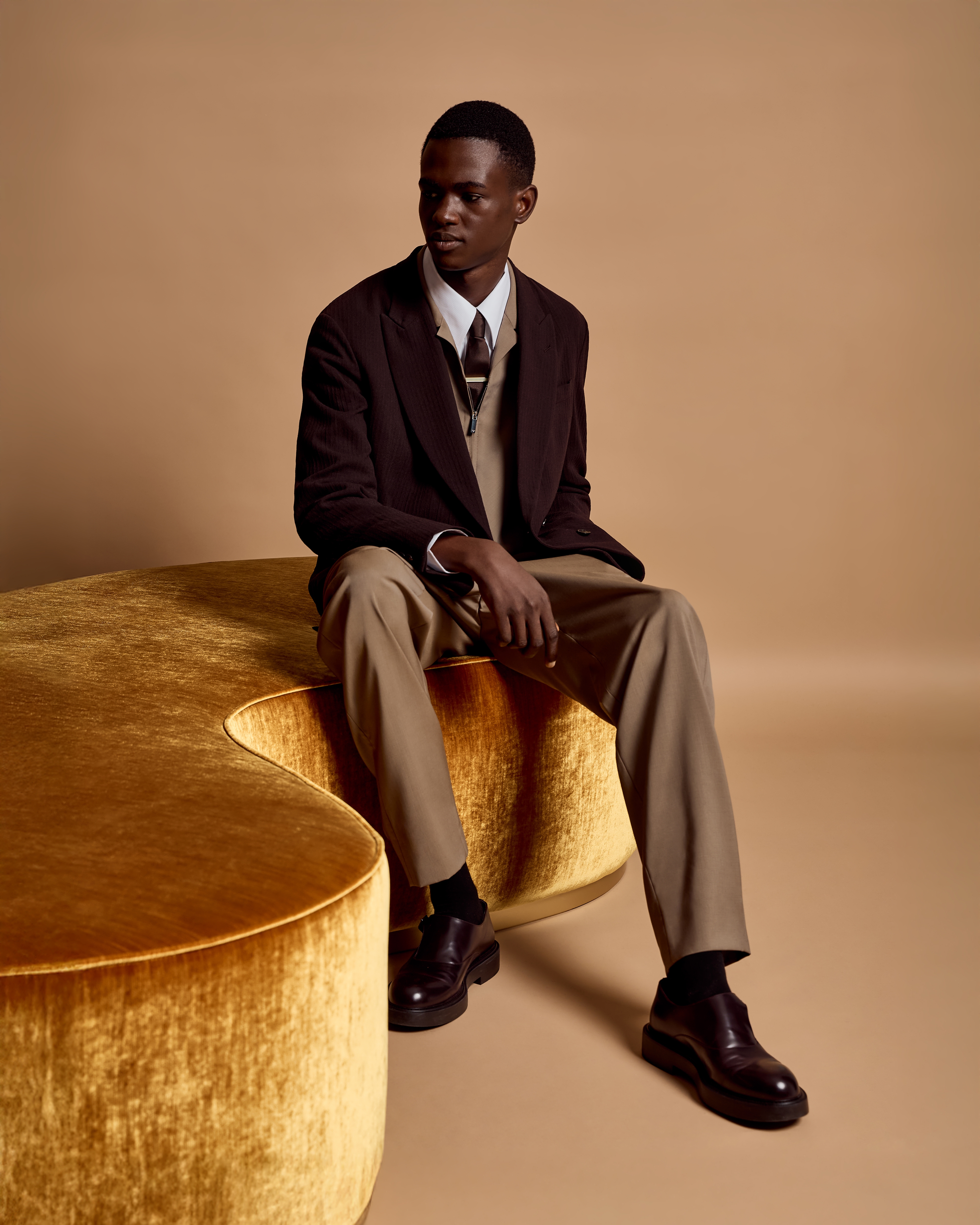 Emporio Armani - Double-breasted jacket wool crêpe with 3D effect, Man, Brown, Size: