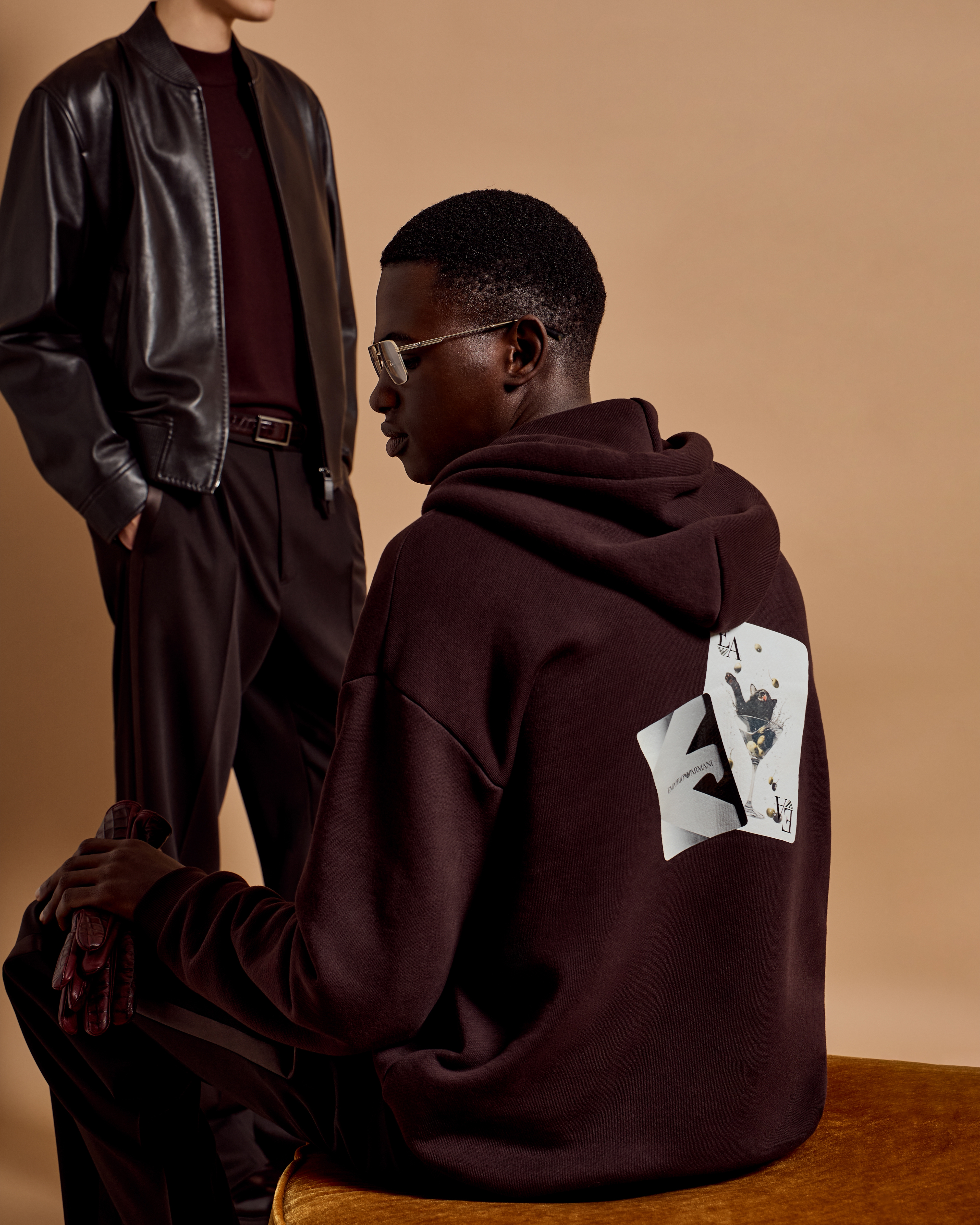 Emporio Armani - ASV jersey twill sweatshirt with a playing cards print, Man, Brown, Size: