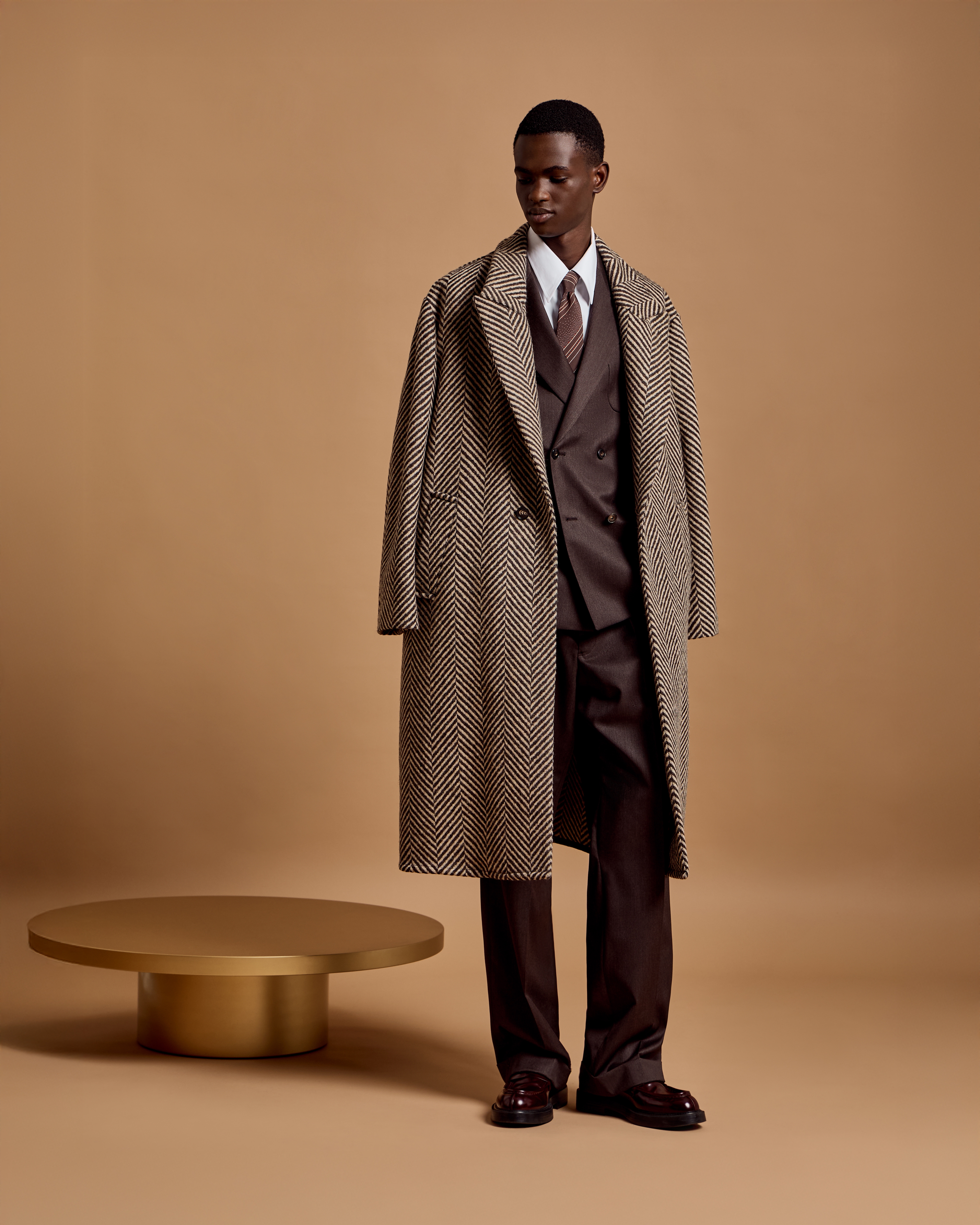 ARMANI アルマーニ　コレツォーニ　ベルテッド　コート　ウール　ブラウン undefined
