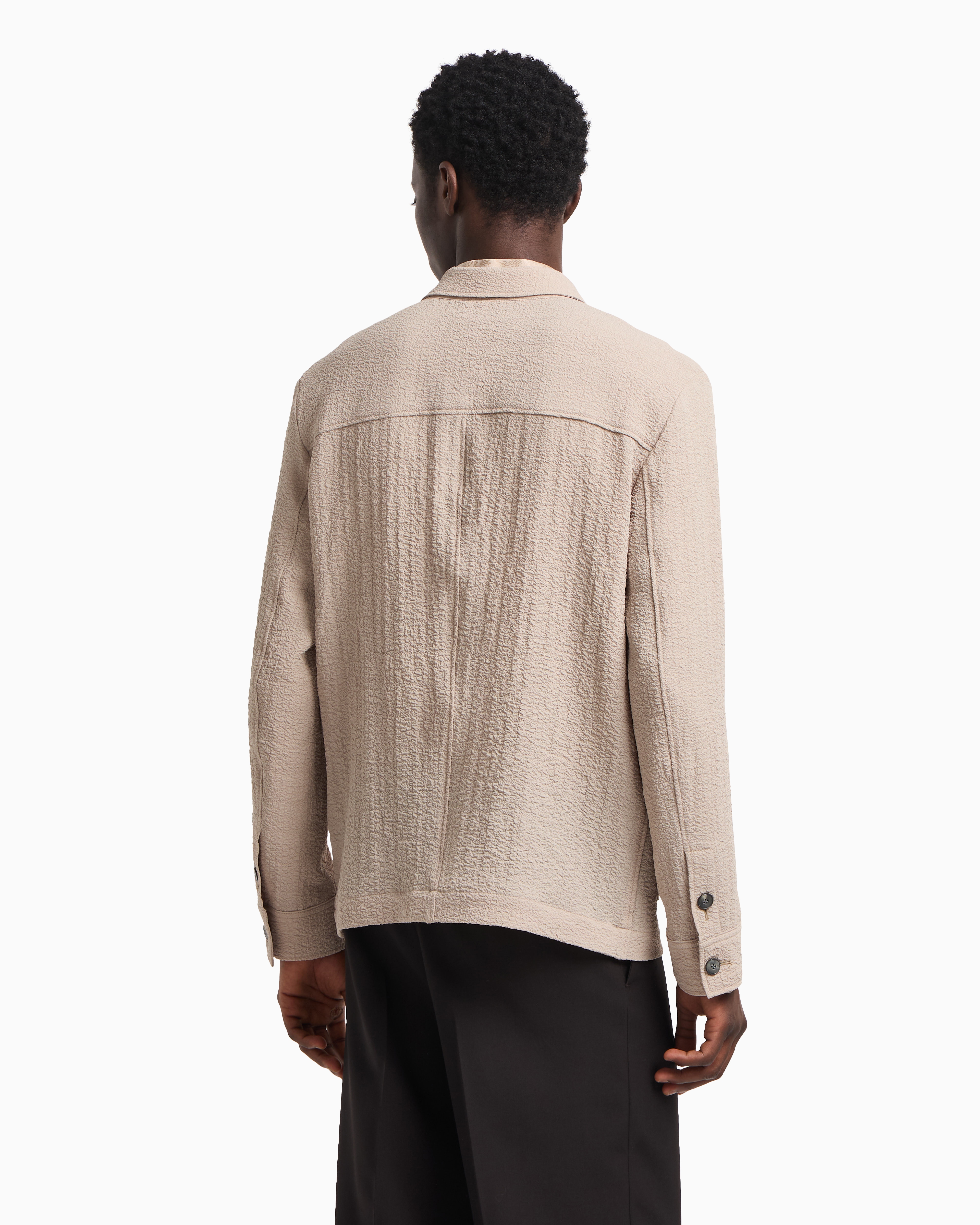 エンポリオアルマーニ　シャツジャケット　シアサッカー　オールブラック　キレイ目 エンポリオアルマーニ シャツジャケット シアサッカー オール