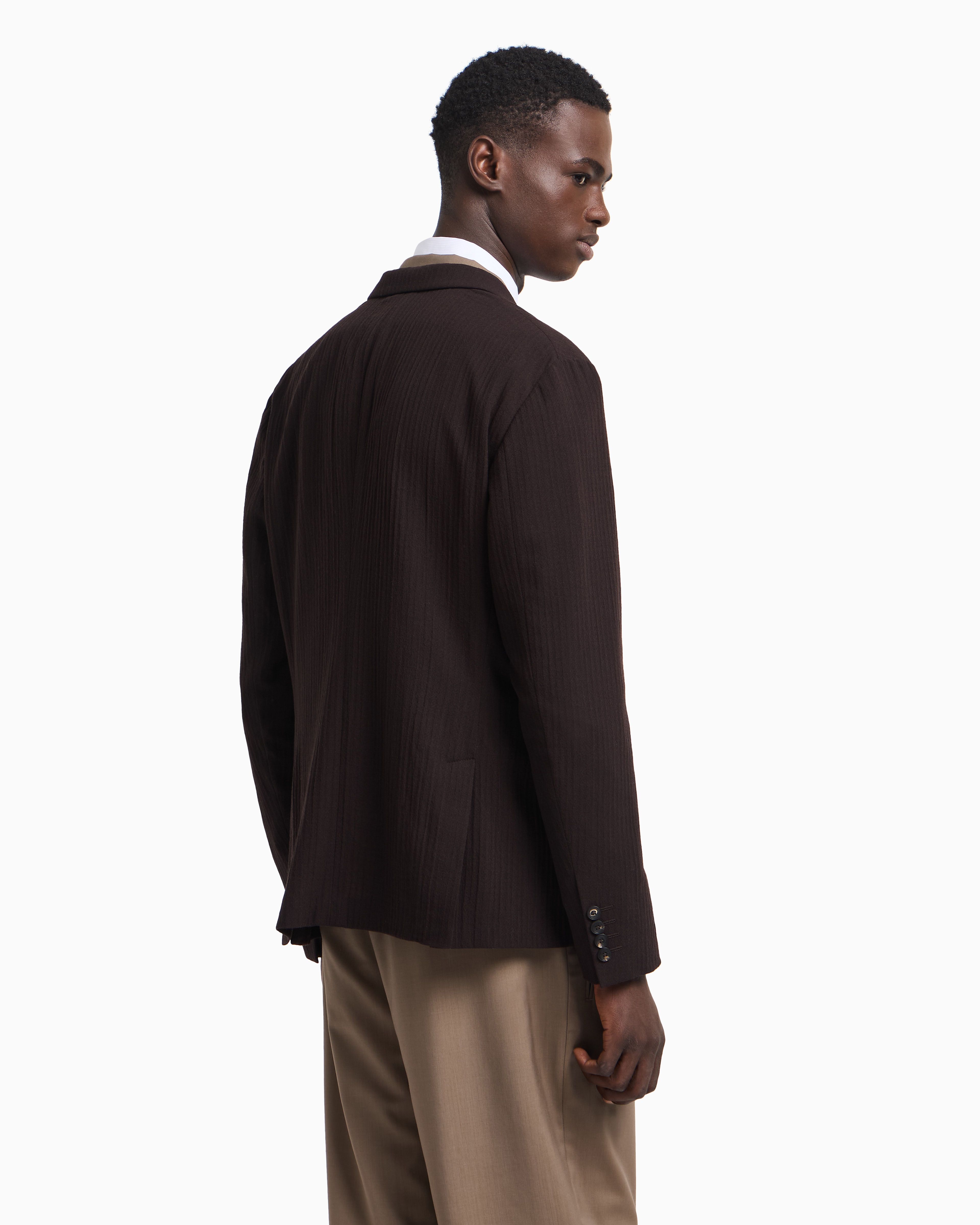 Emporio Armani - Double-breasted jacket wool crêpe with 3D effect, Man, Brown, Size: