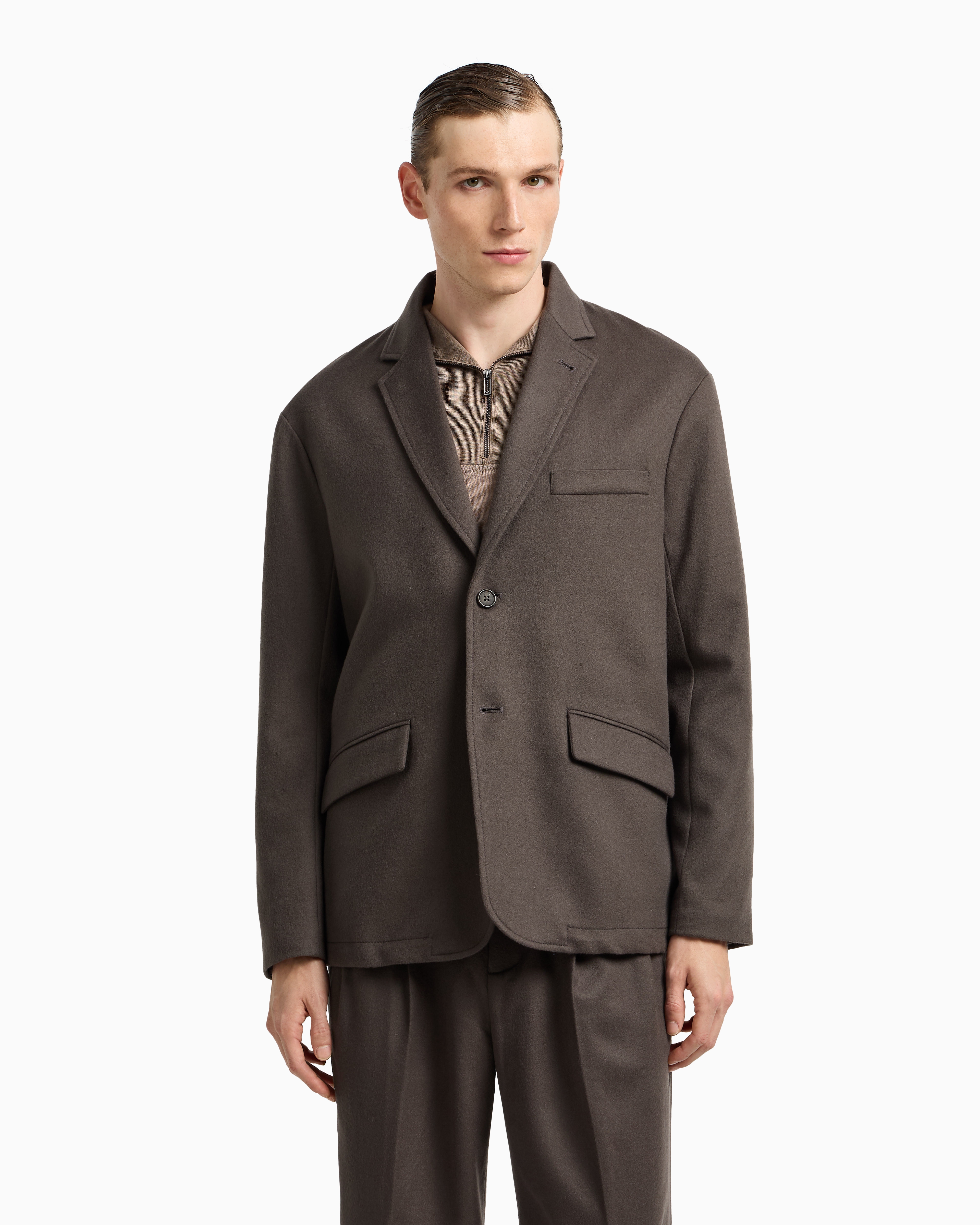 Emporio Armani - Virgin wool blazer with lapels , Man, Brown, Size:
