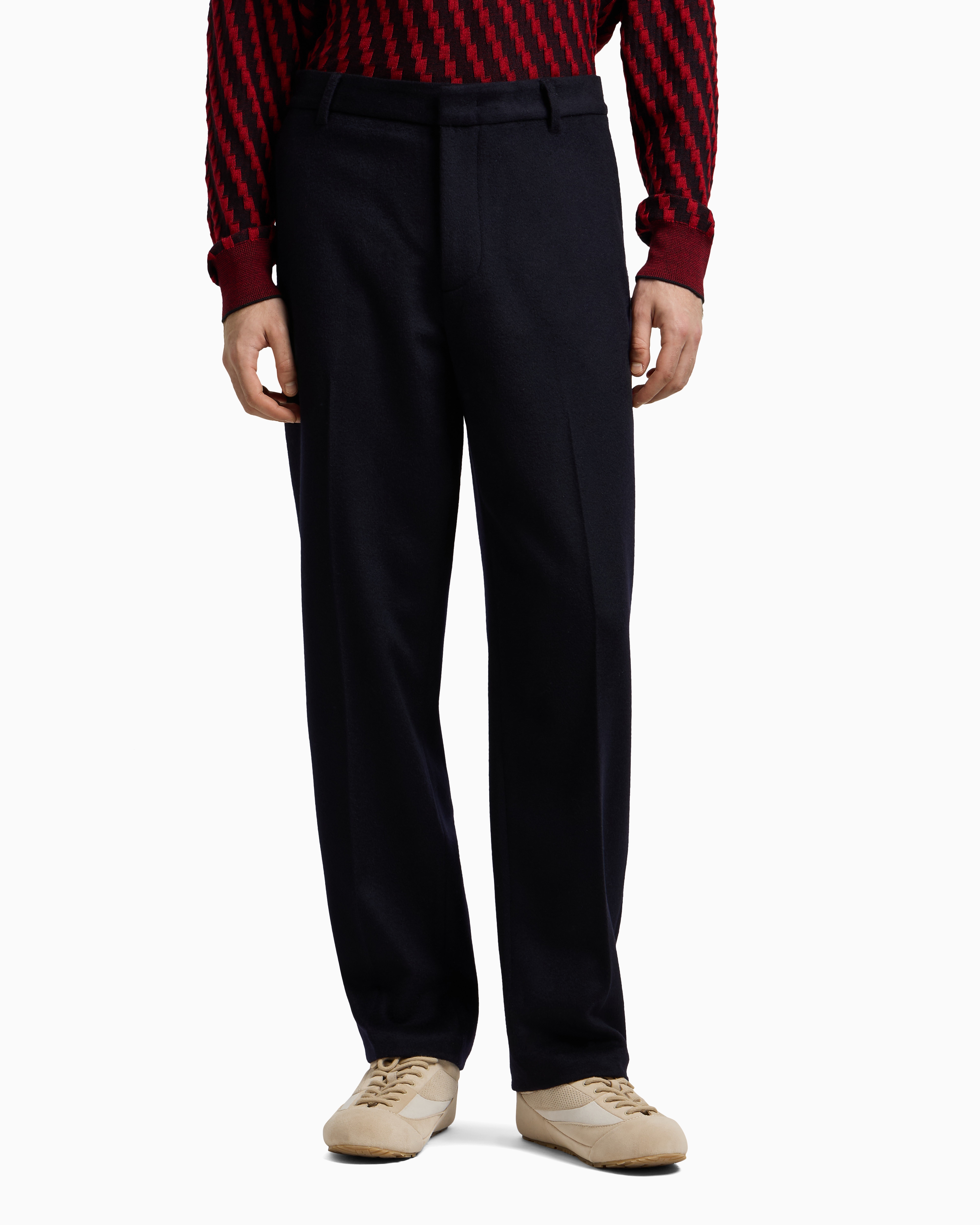 Emporio Armani - Compact virgin wool trousers, Man, Navy Blue, Size: