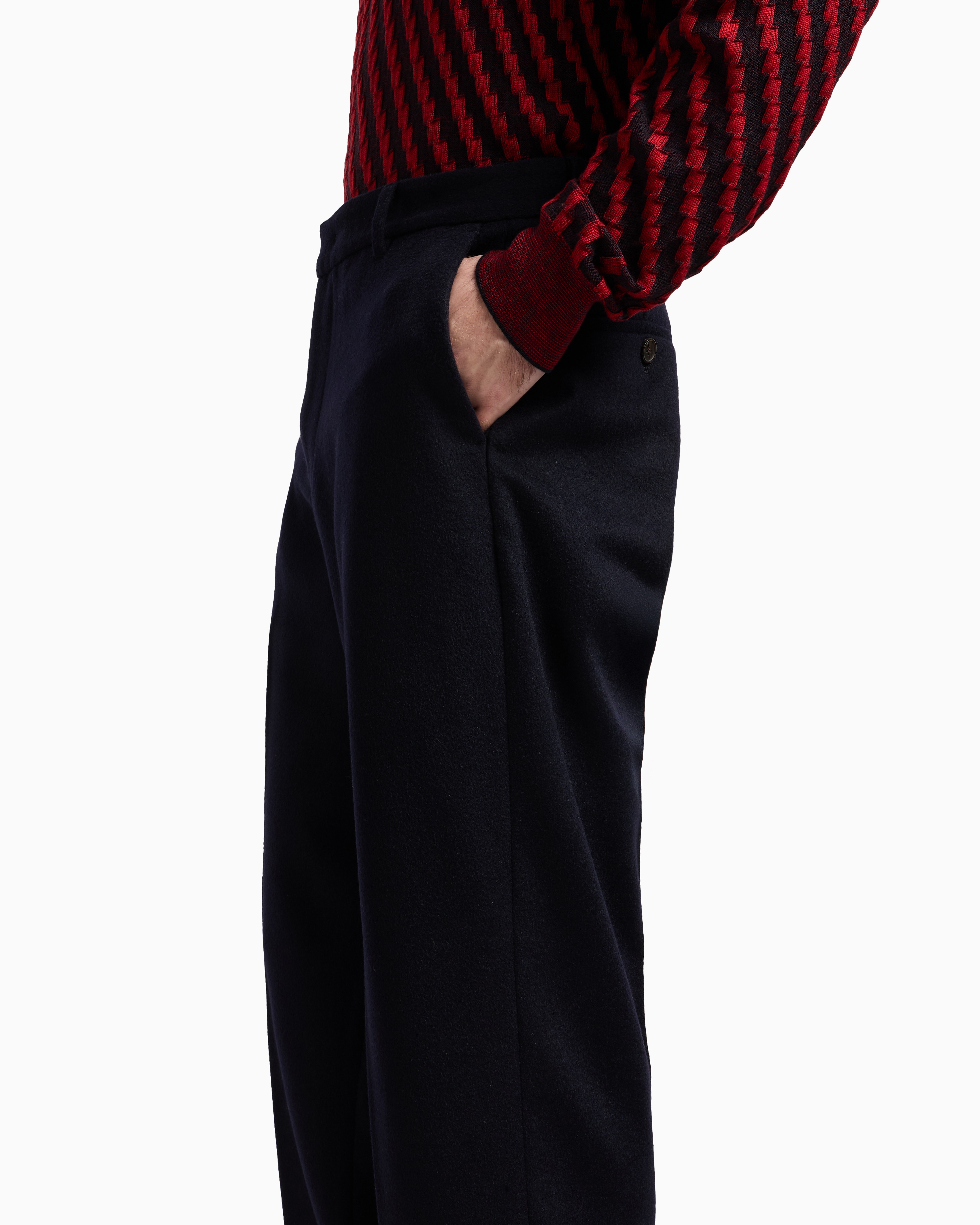 Emporio Armani - Compact virgin wool trousers, Man, Navy Blue, Size: