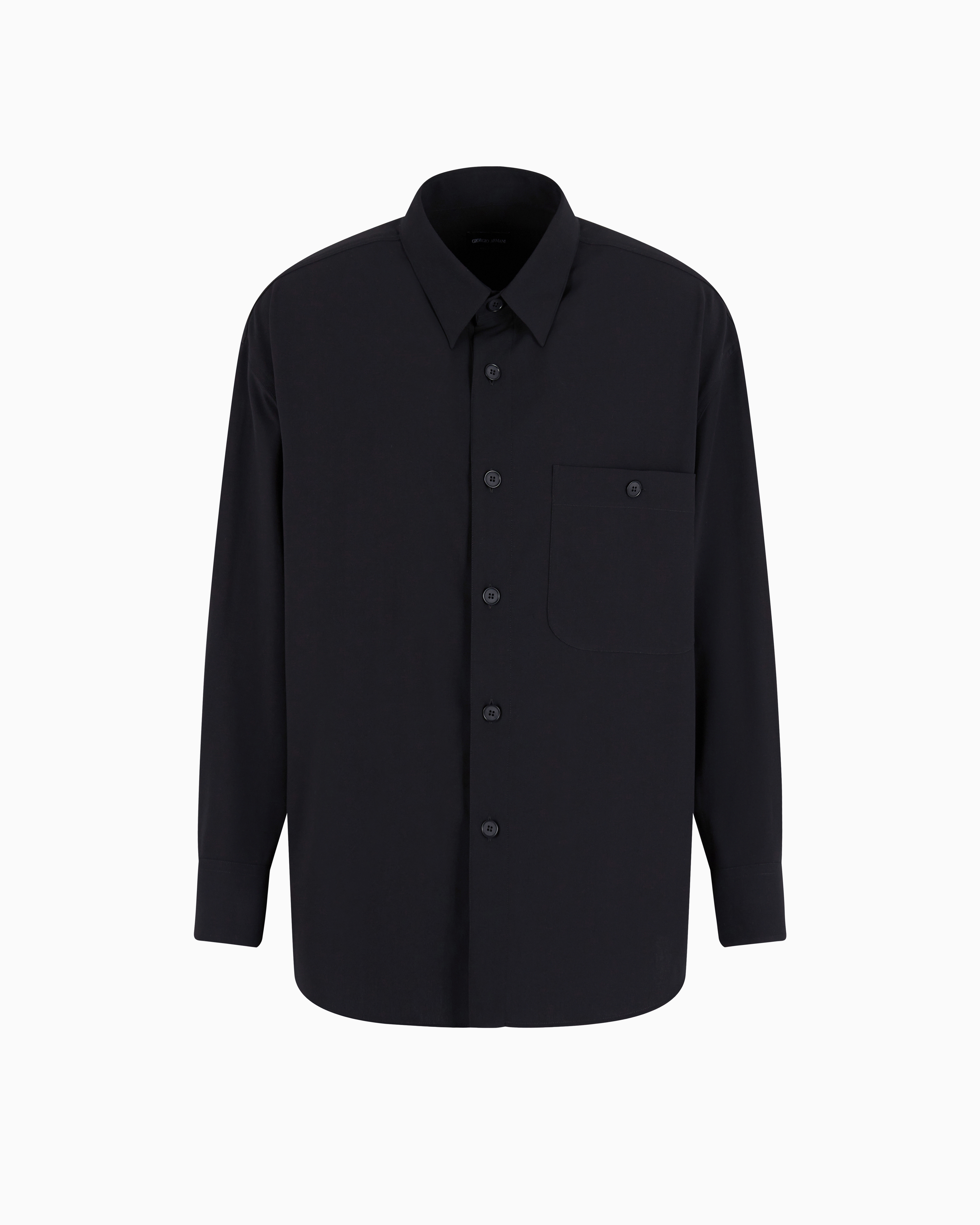 Giorgio Armani Navy_blue Loose-Fit Virgin Wool Crêpe Shirt