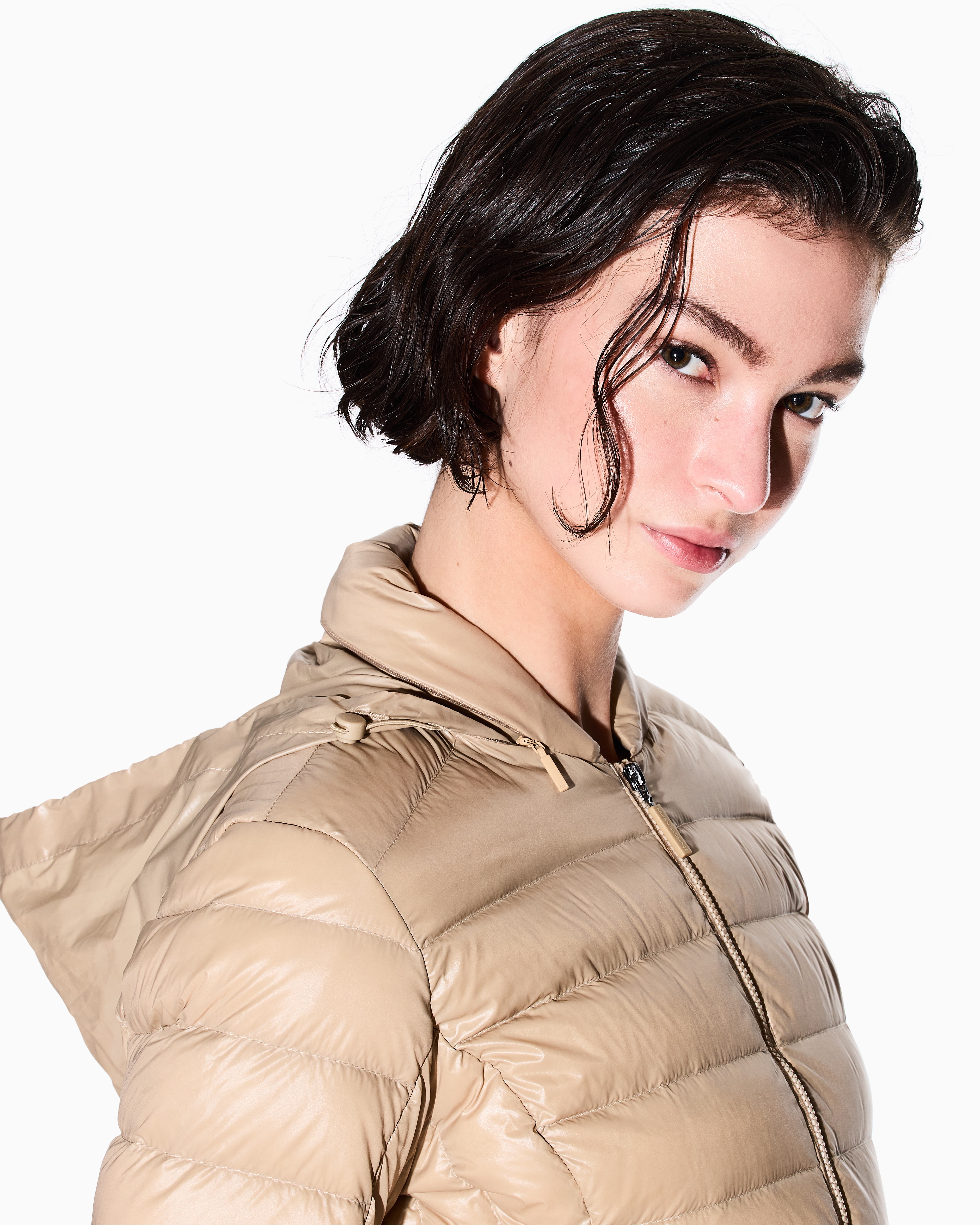 Armani Exchange - Shiny fabric down jacket, Woman, Camel, Size: M