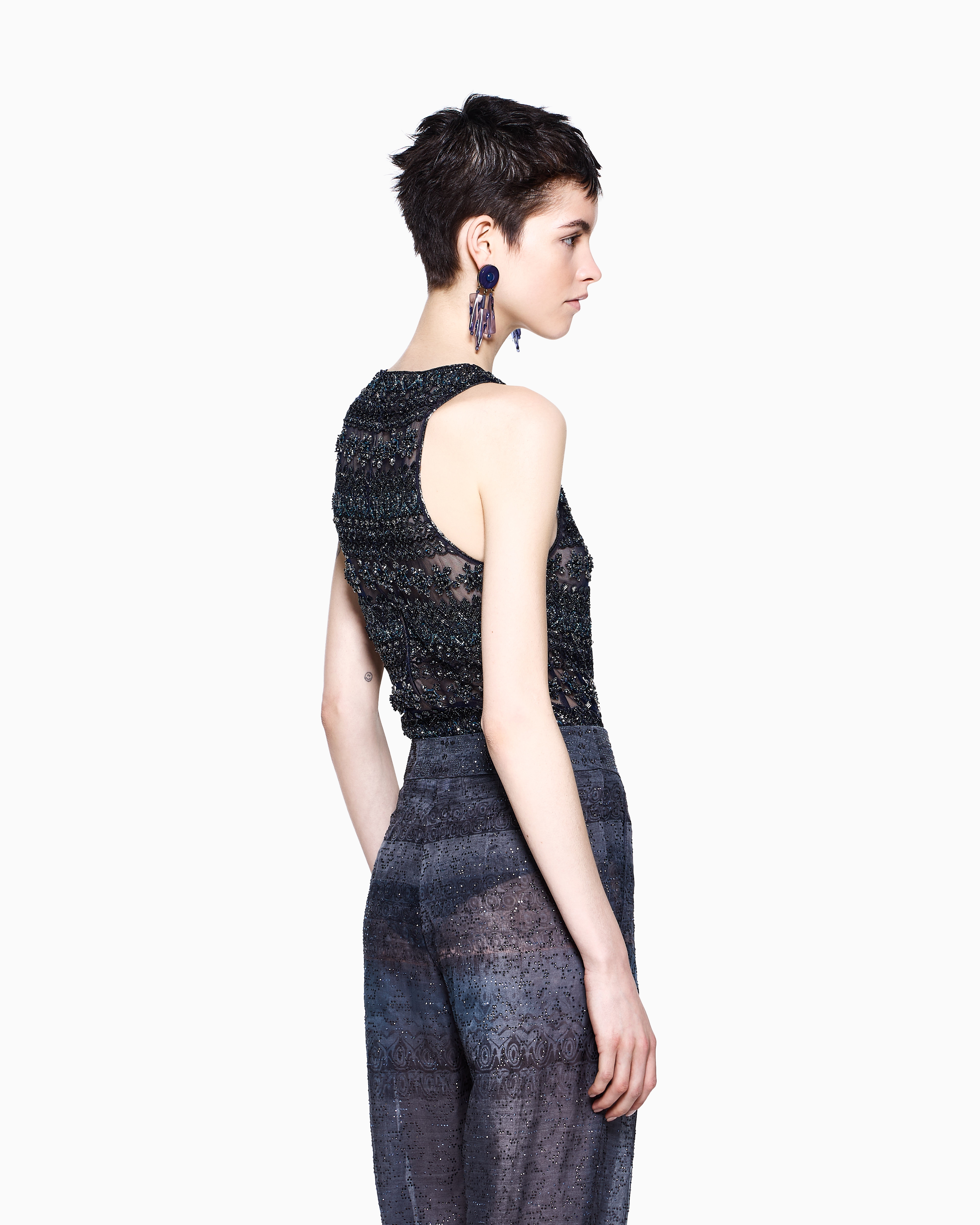 Giorgio Armani Embroidered Tulle Bodysuit In Blue