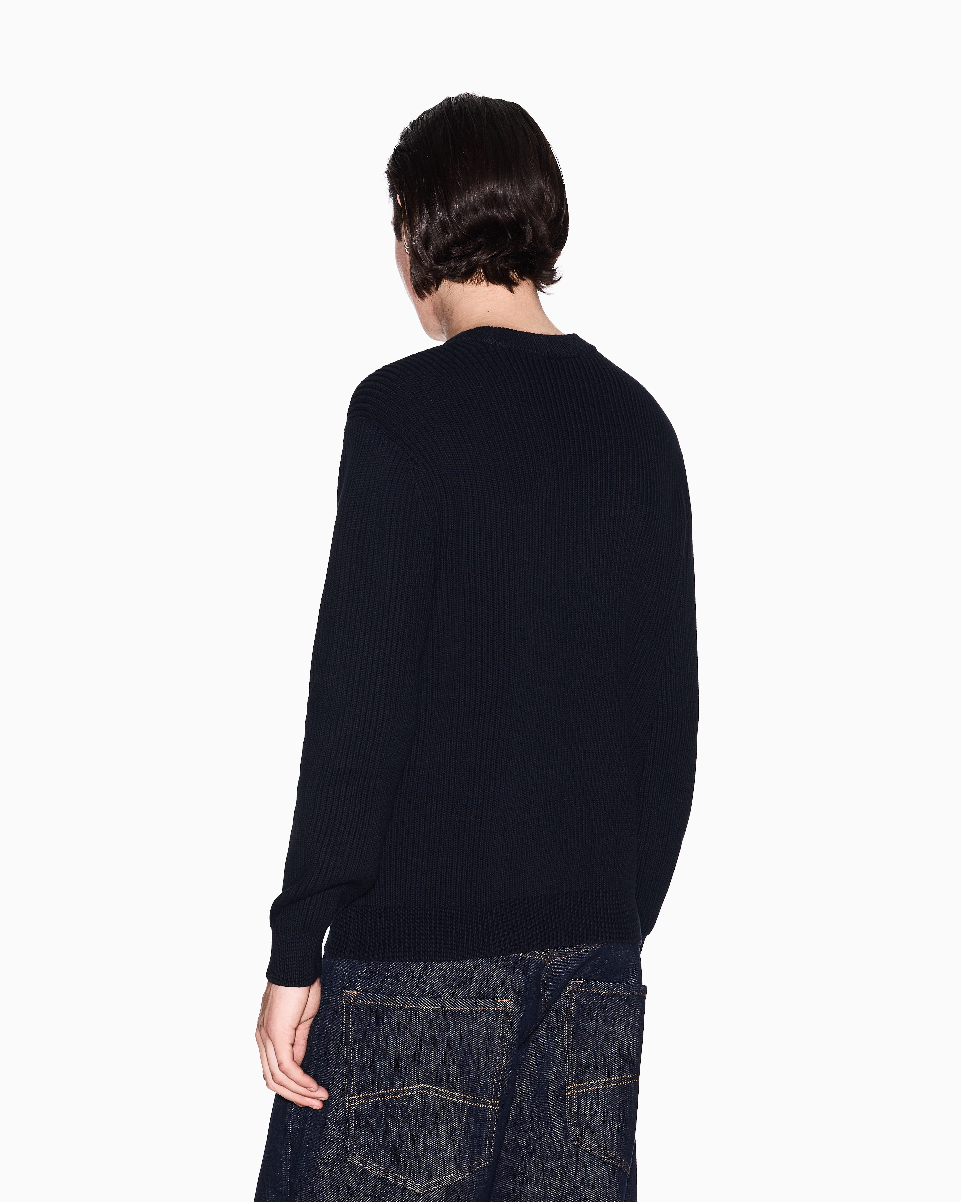 Armani Exchange - Ribbed cotton crew neck sweater, Man, Navy Blue, Size: M