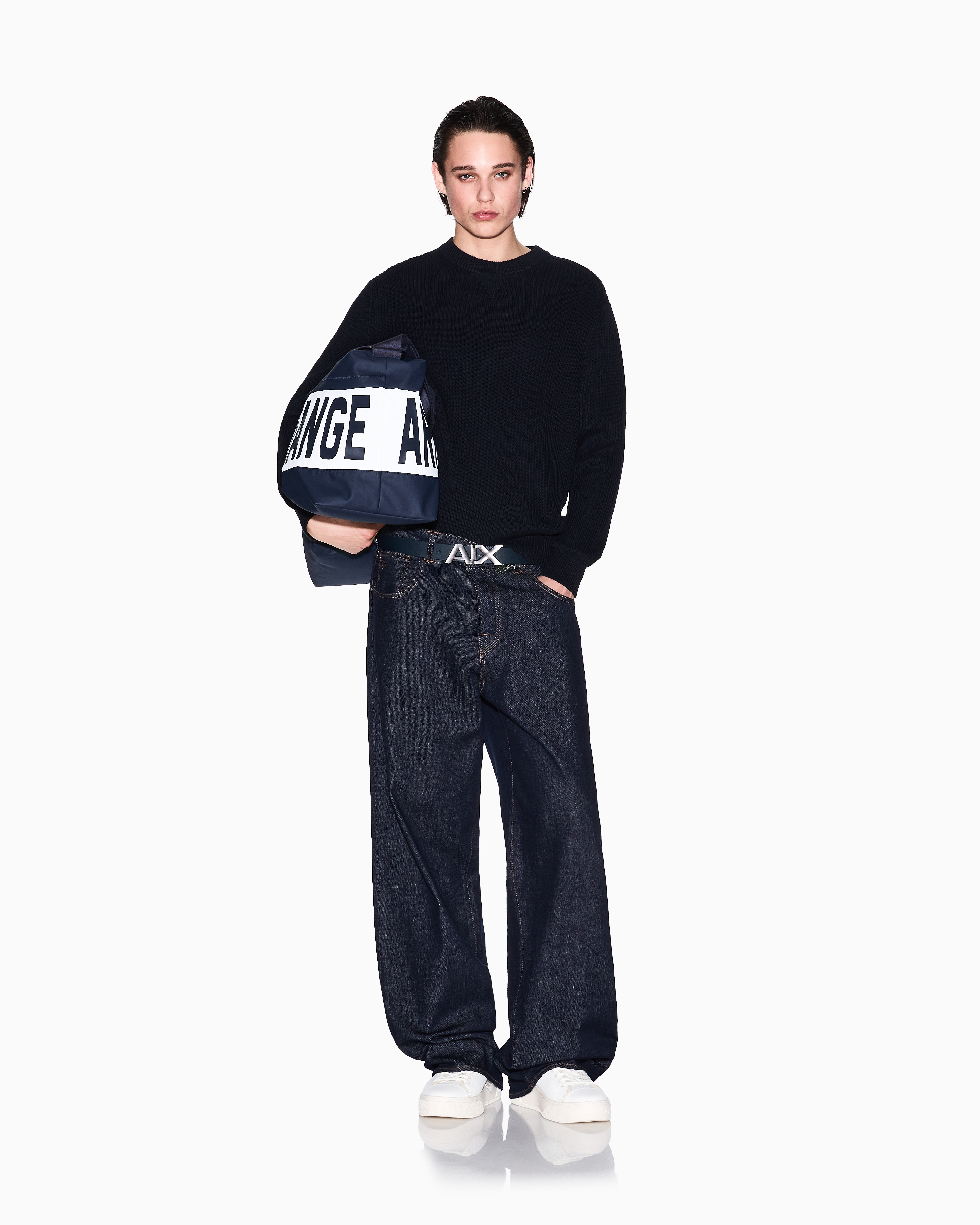 Armani Exchange - Ribbed cotton crew neck sweater, Man, Navy Blue, Size: M