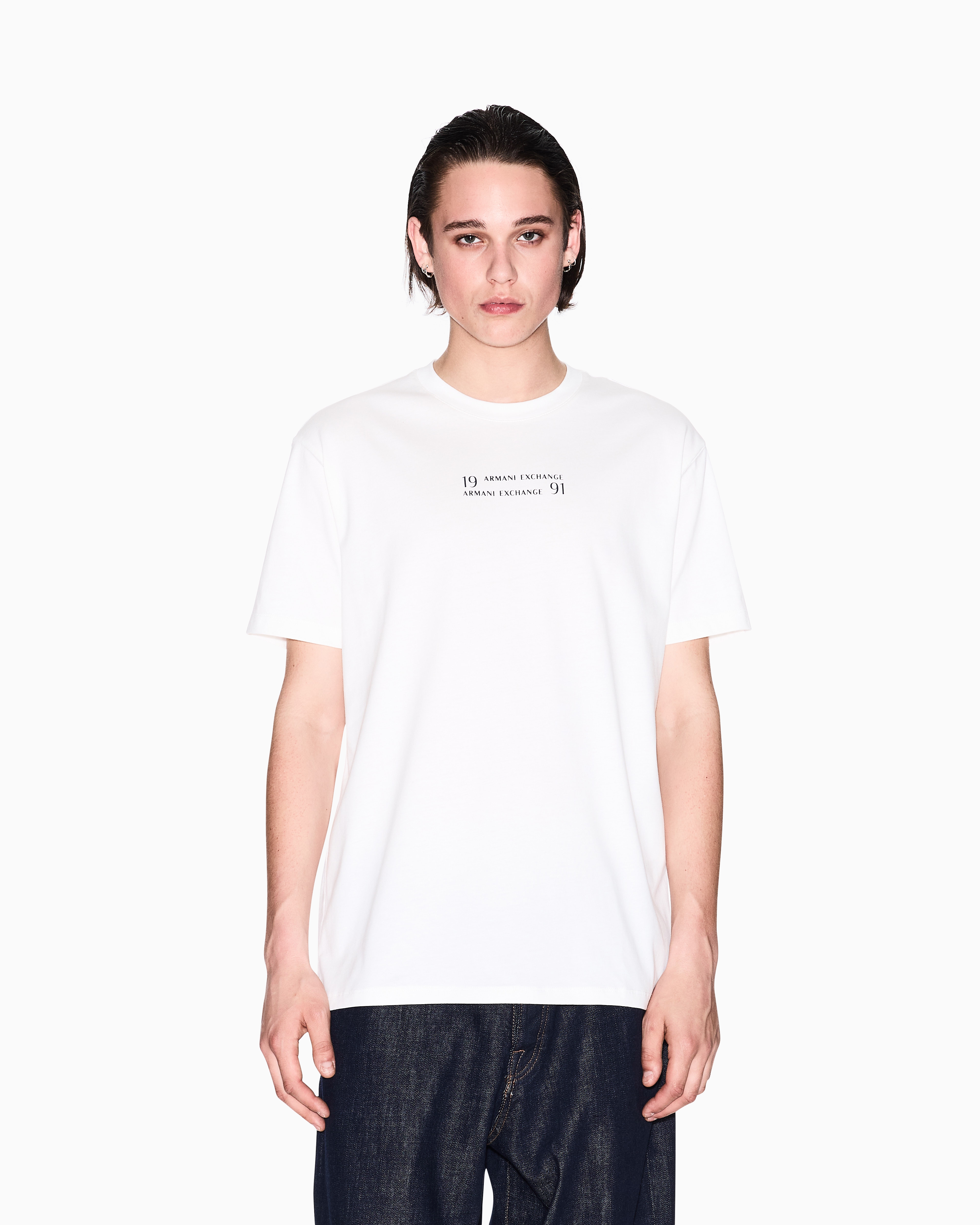 Armani Exchange - Regular fit T-shirt with logo lettering, Man, White, Size: