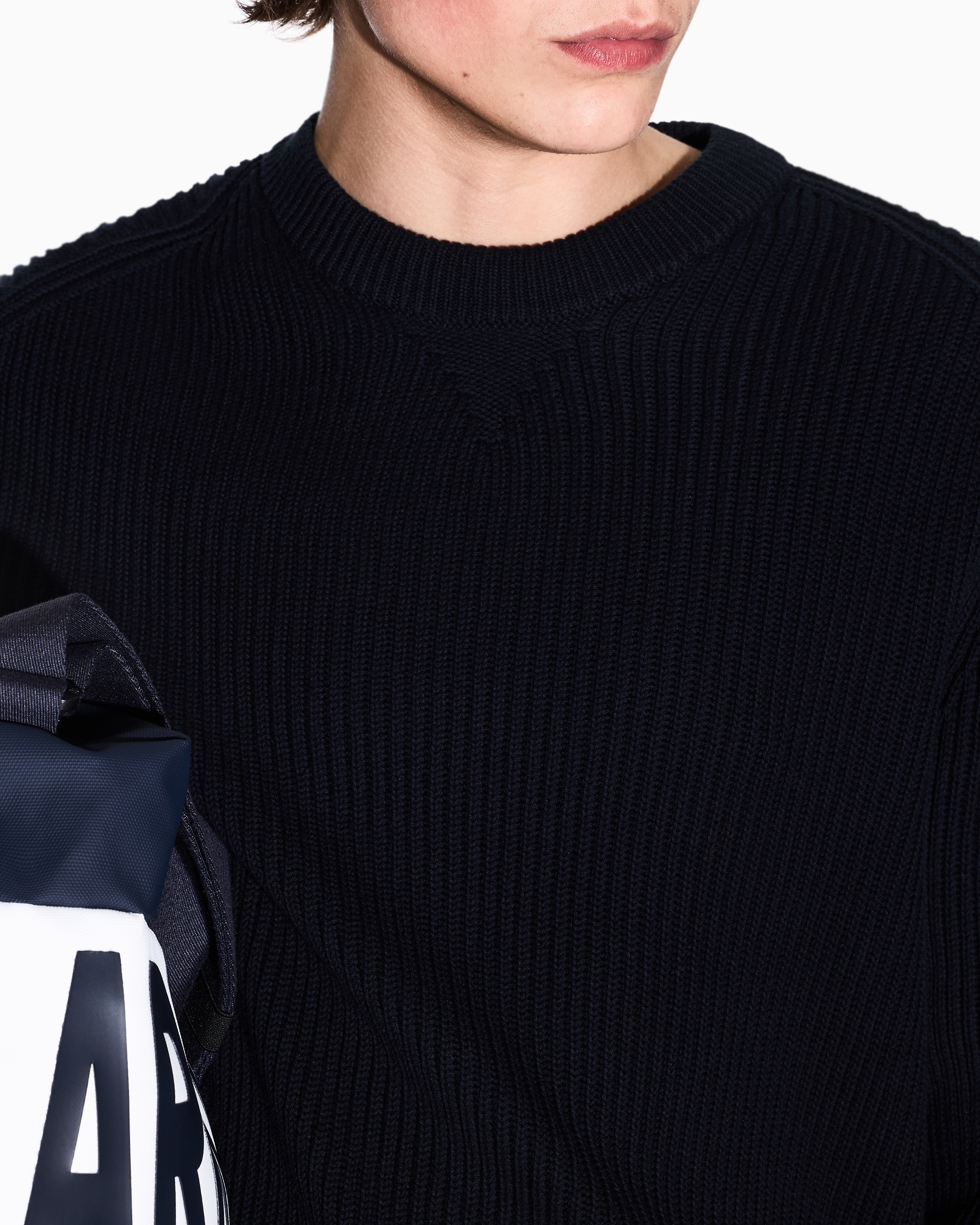 Armani Exchange - Ribbed cotton crew neck sweater, Man, Navy Blue, Size: M