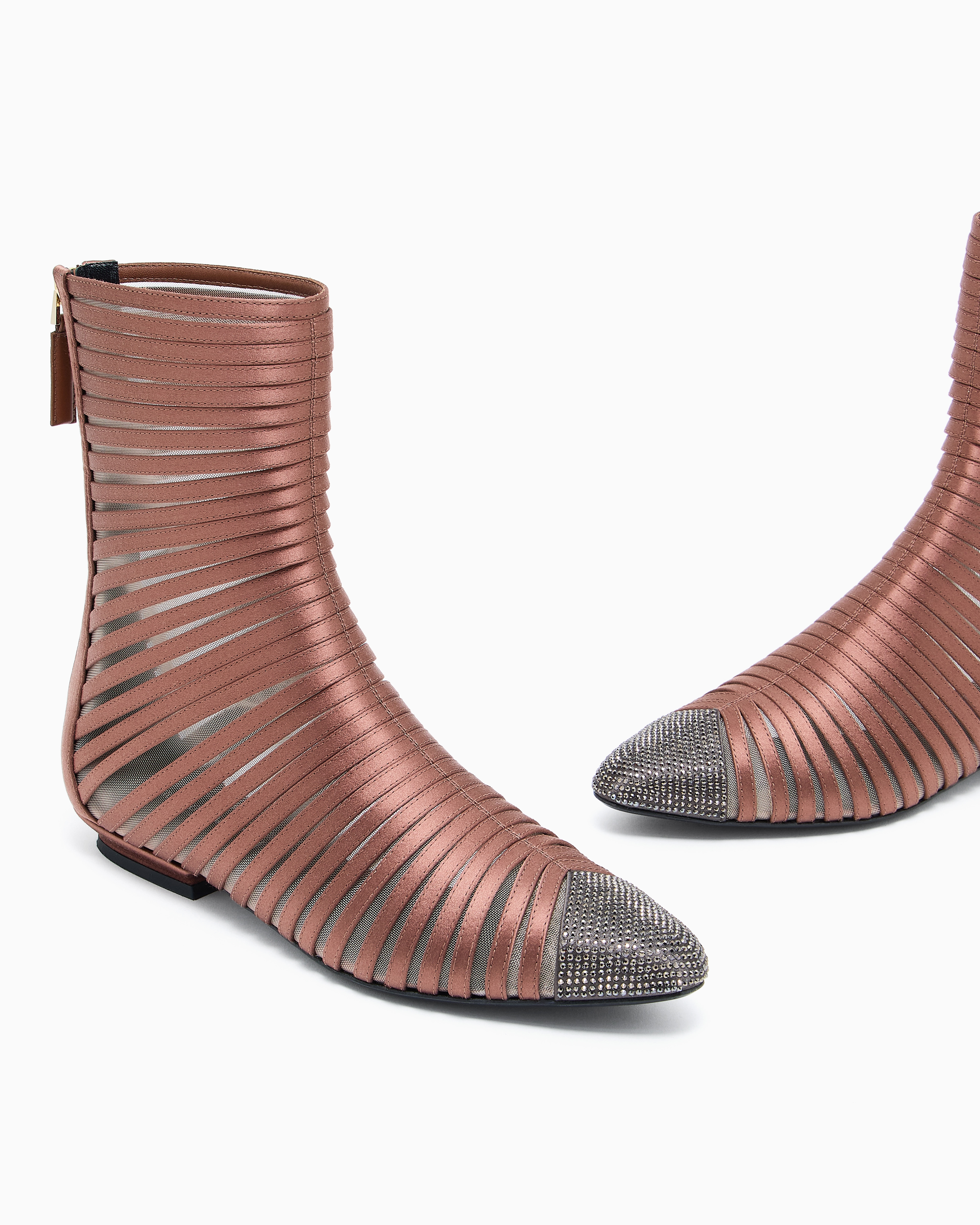 Giorgio Armani Satin And Rhinestone Ankle Boots In Multi