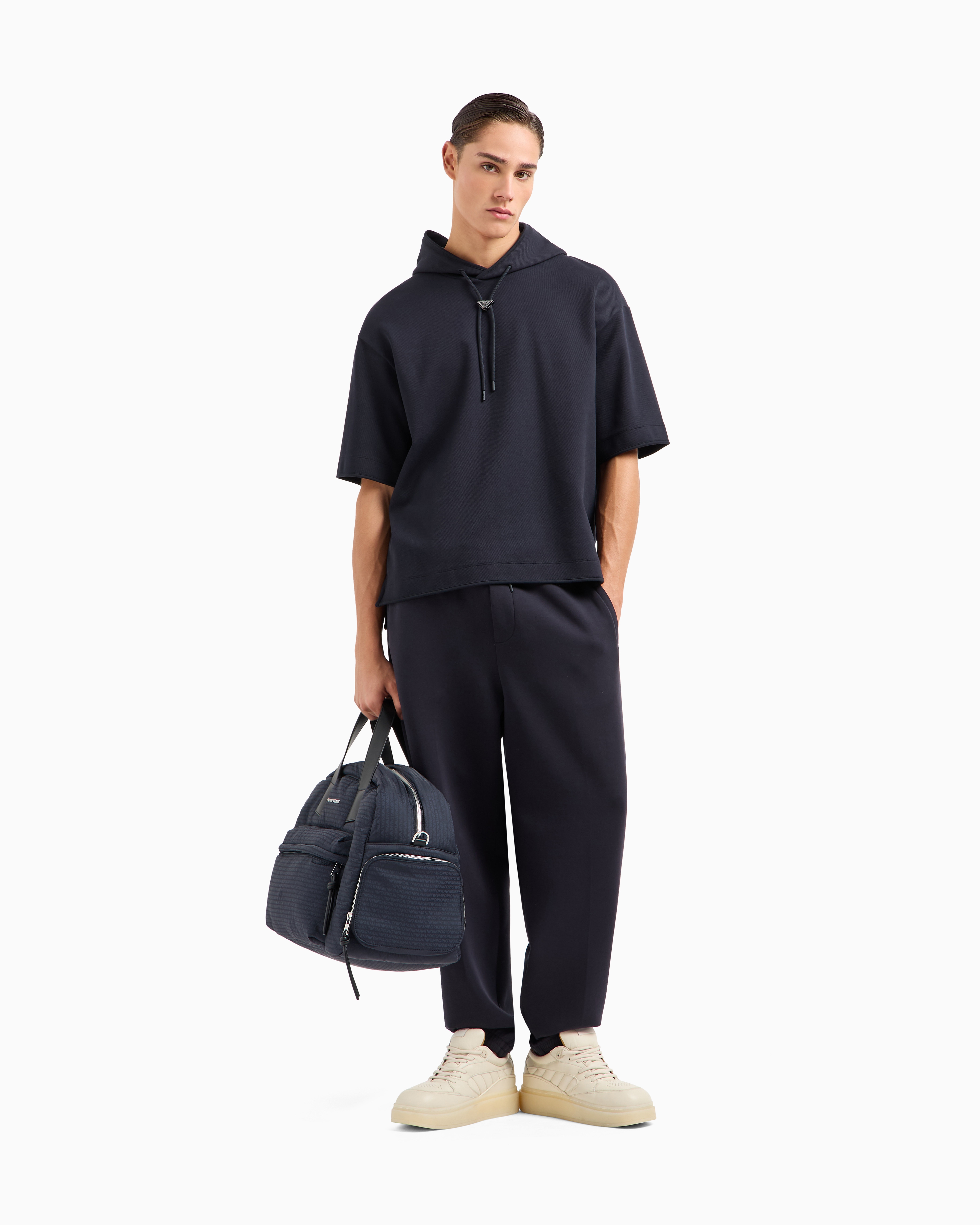 ASV フード付き半袖オーバーサイズスウェットシャツ ジャージー