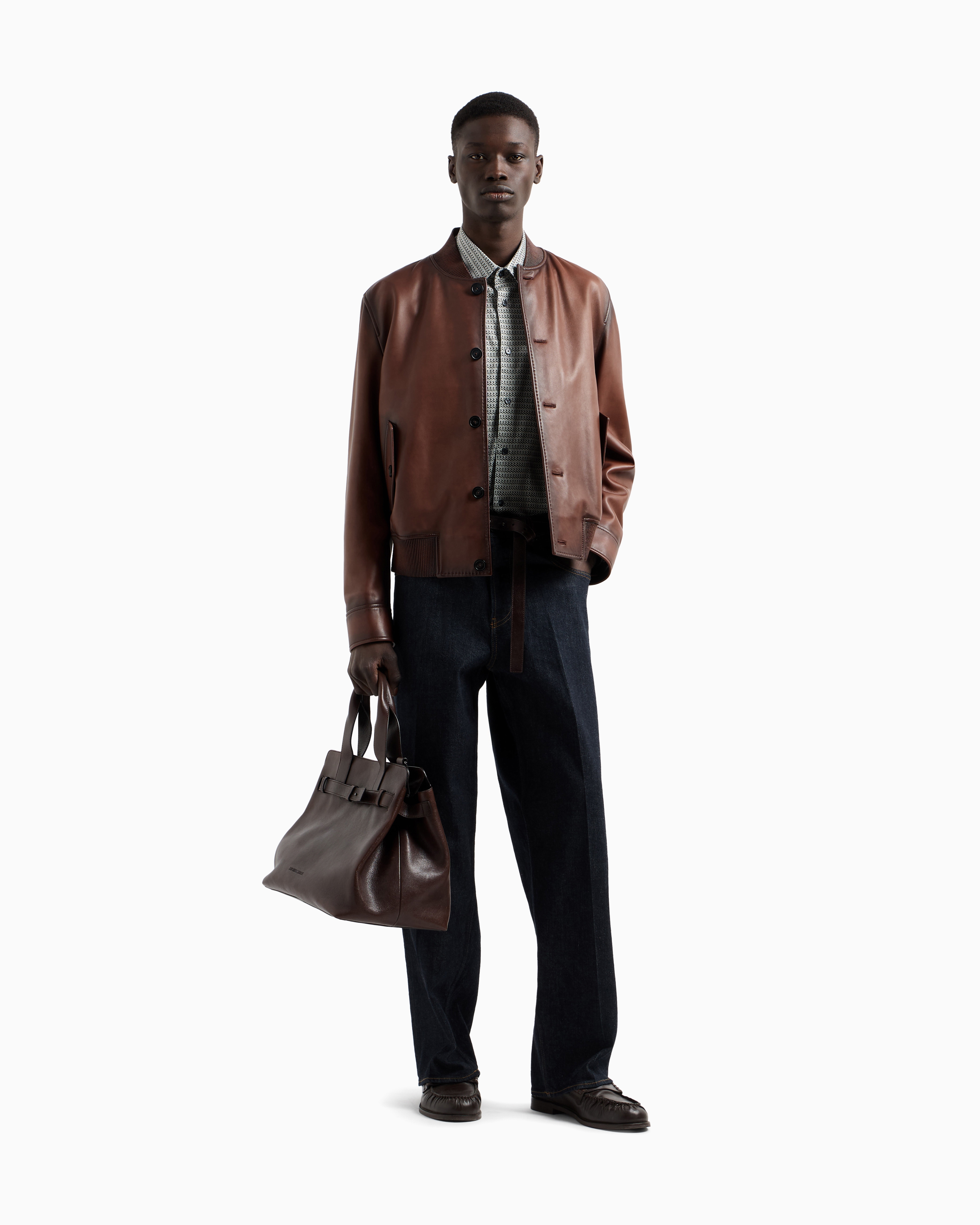 Printed-pattern stretch cotton shirt | Emporio Armani