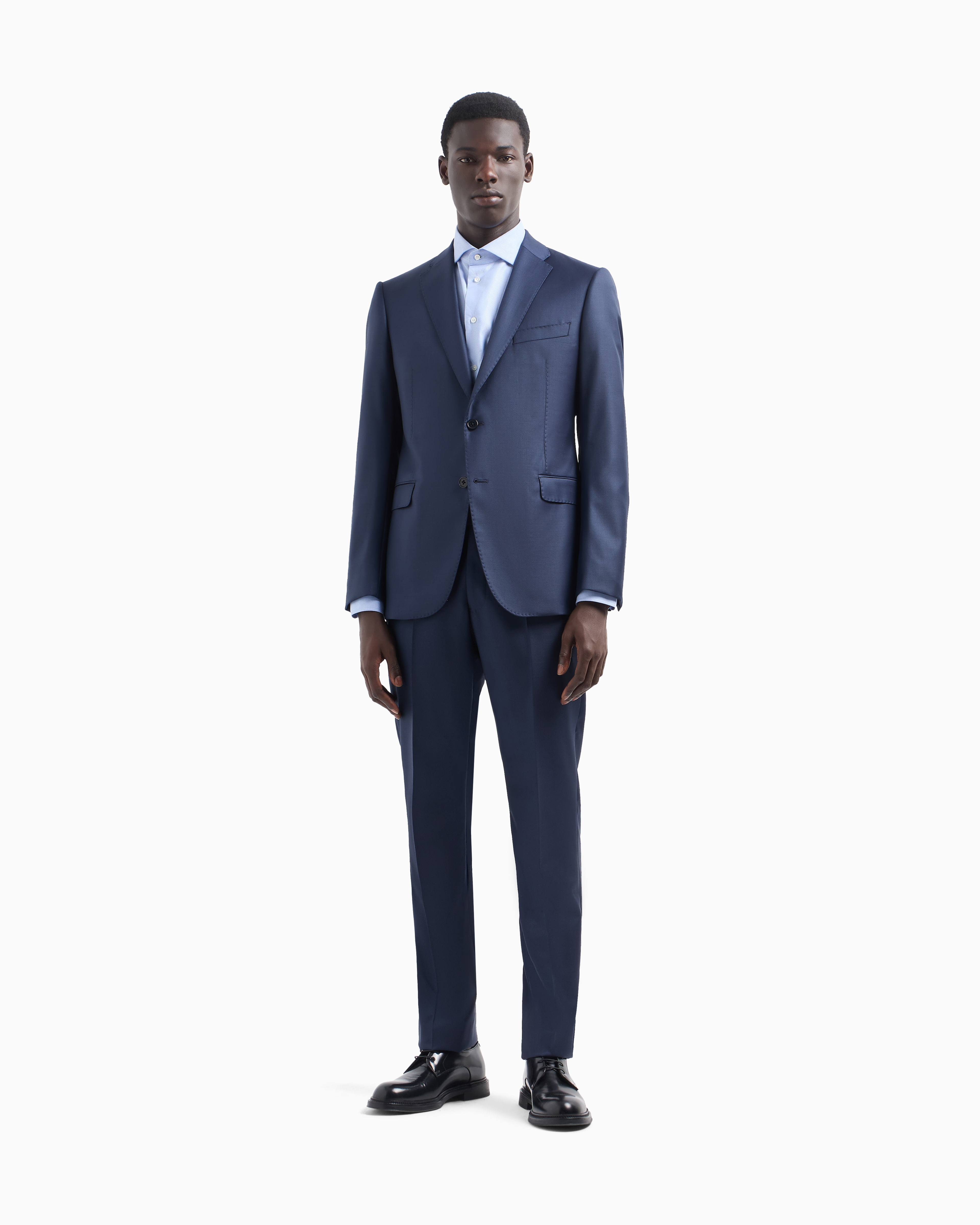 Emporio Armani - Single-breasted suit a silky-finish grisaille, Man, Blue, Size: