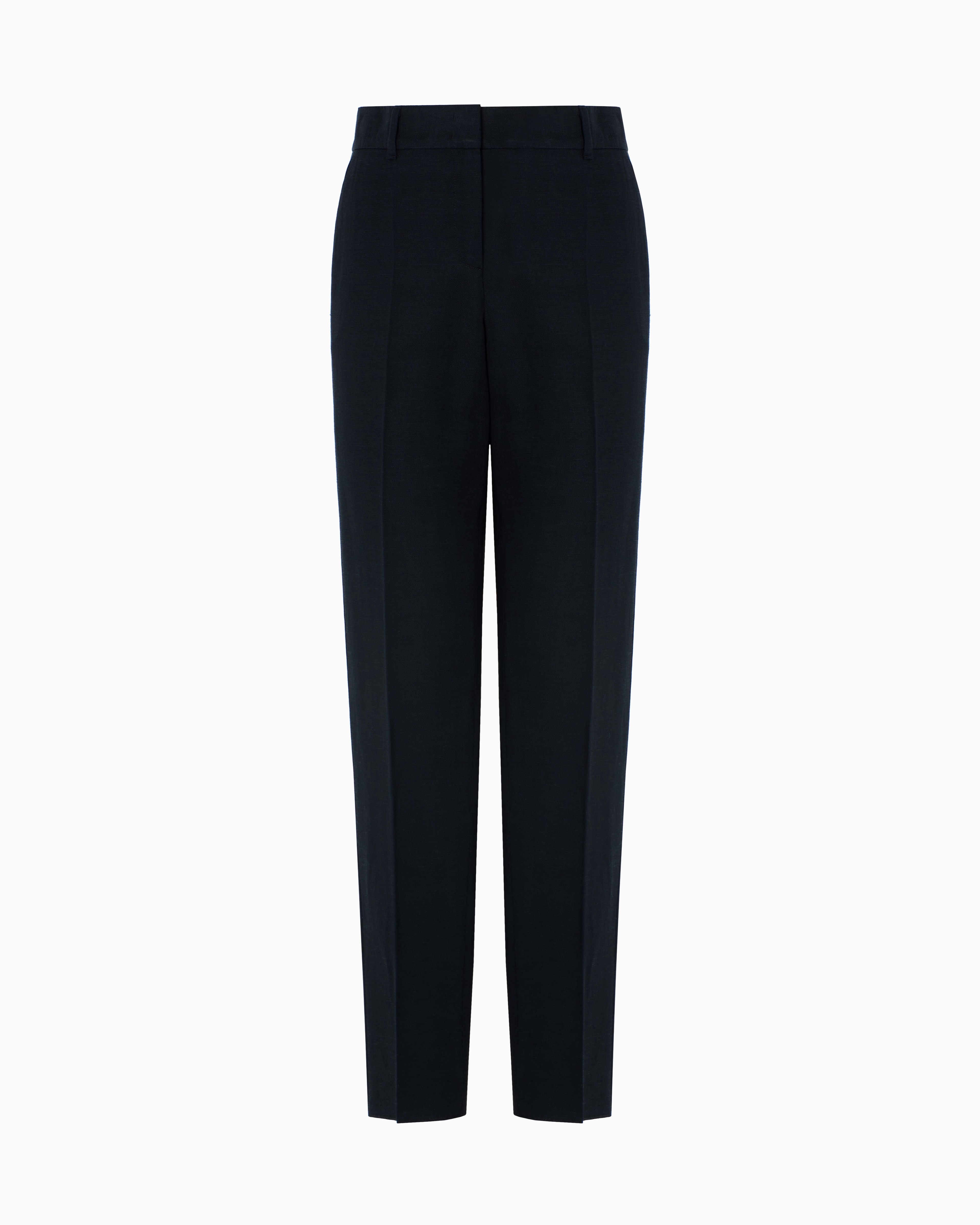 Emporio Armani - Linen-blend trousers with pleats, Woman, Black, Size: