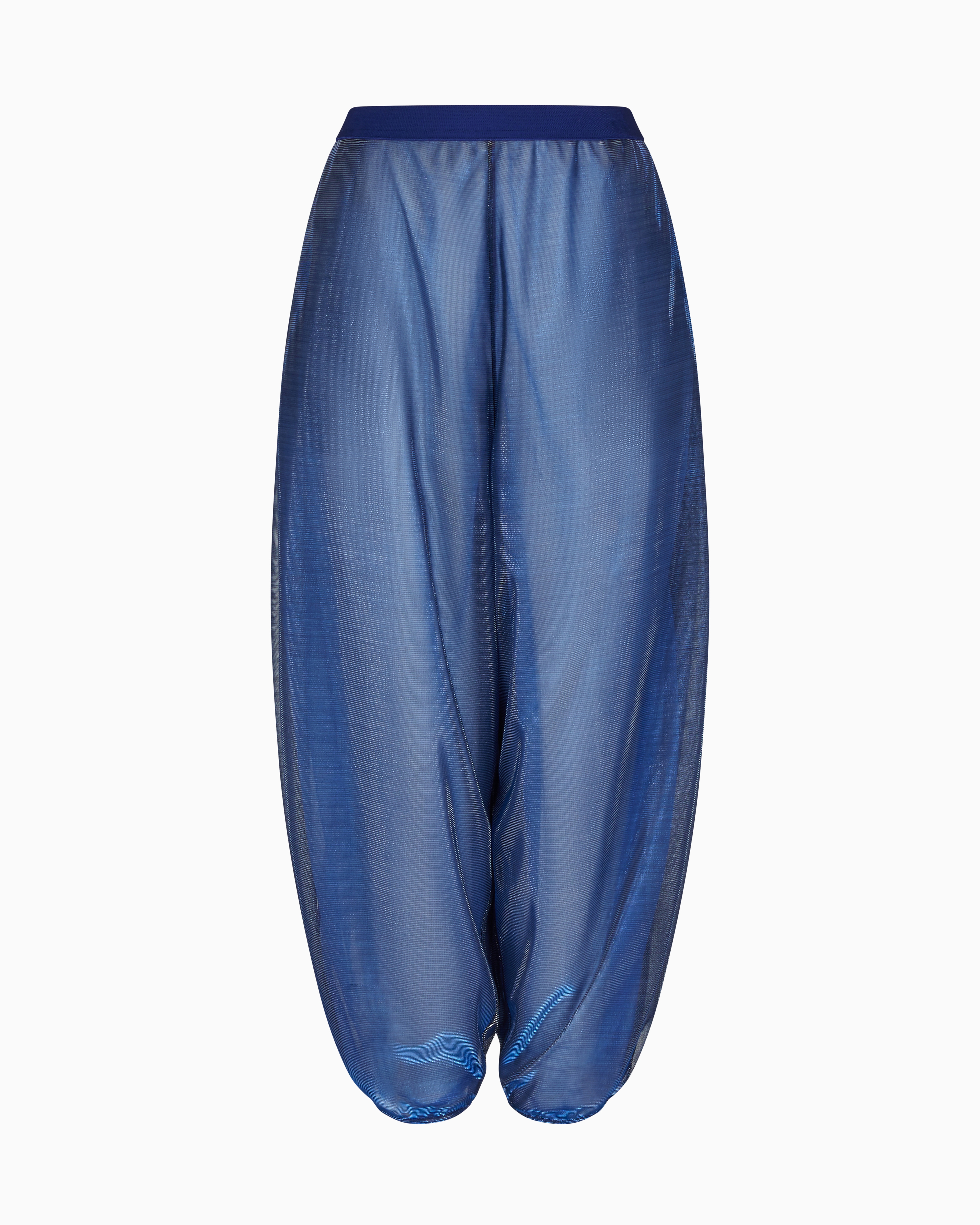Emporio Armani - Wide trousers iridescent knit mesh, Woman, Blue, Size: