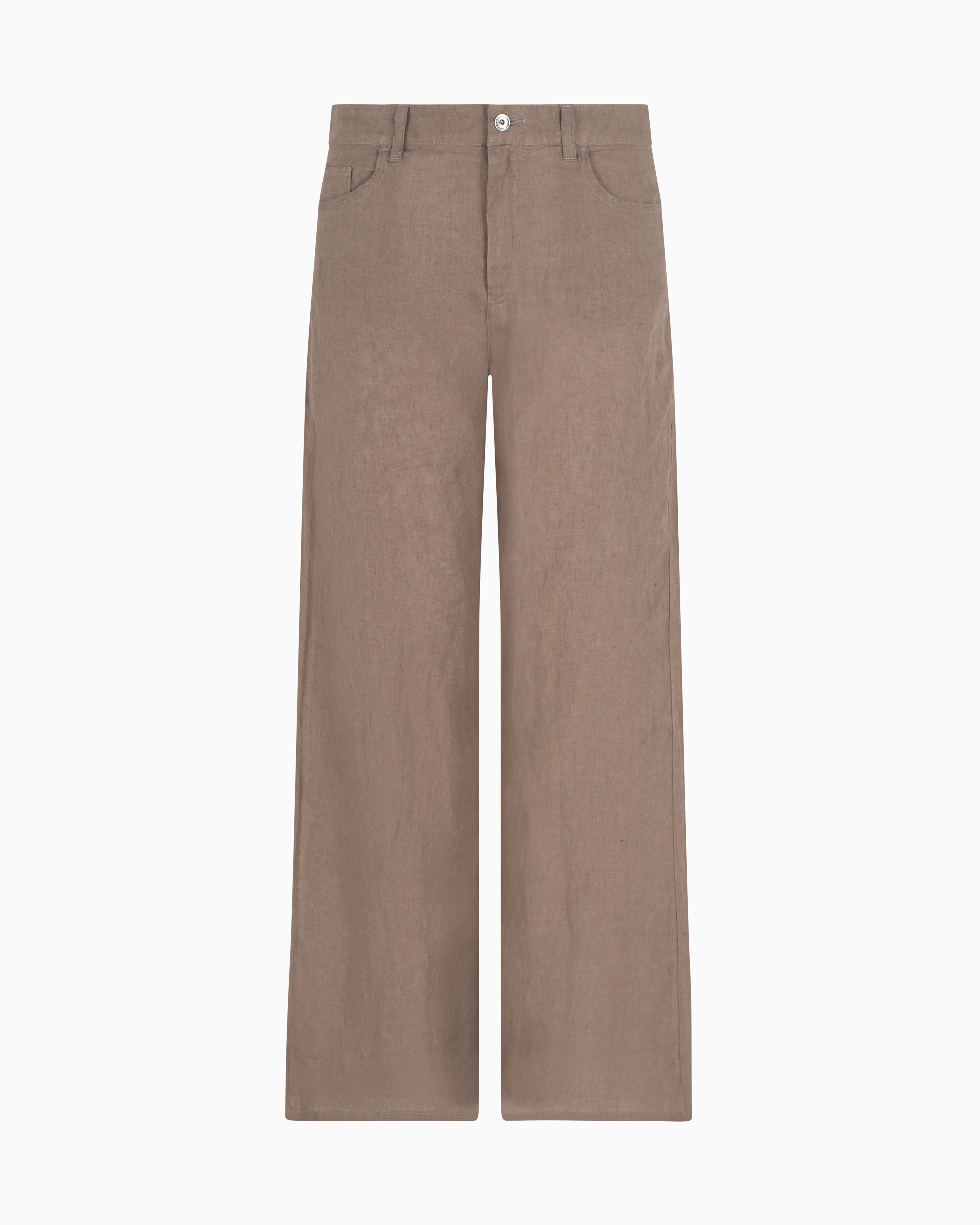 Emporio Armani - J33 mid-rise flared cropped trousers pure linen, Woman, Brown, Size: