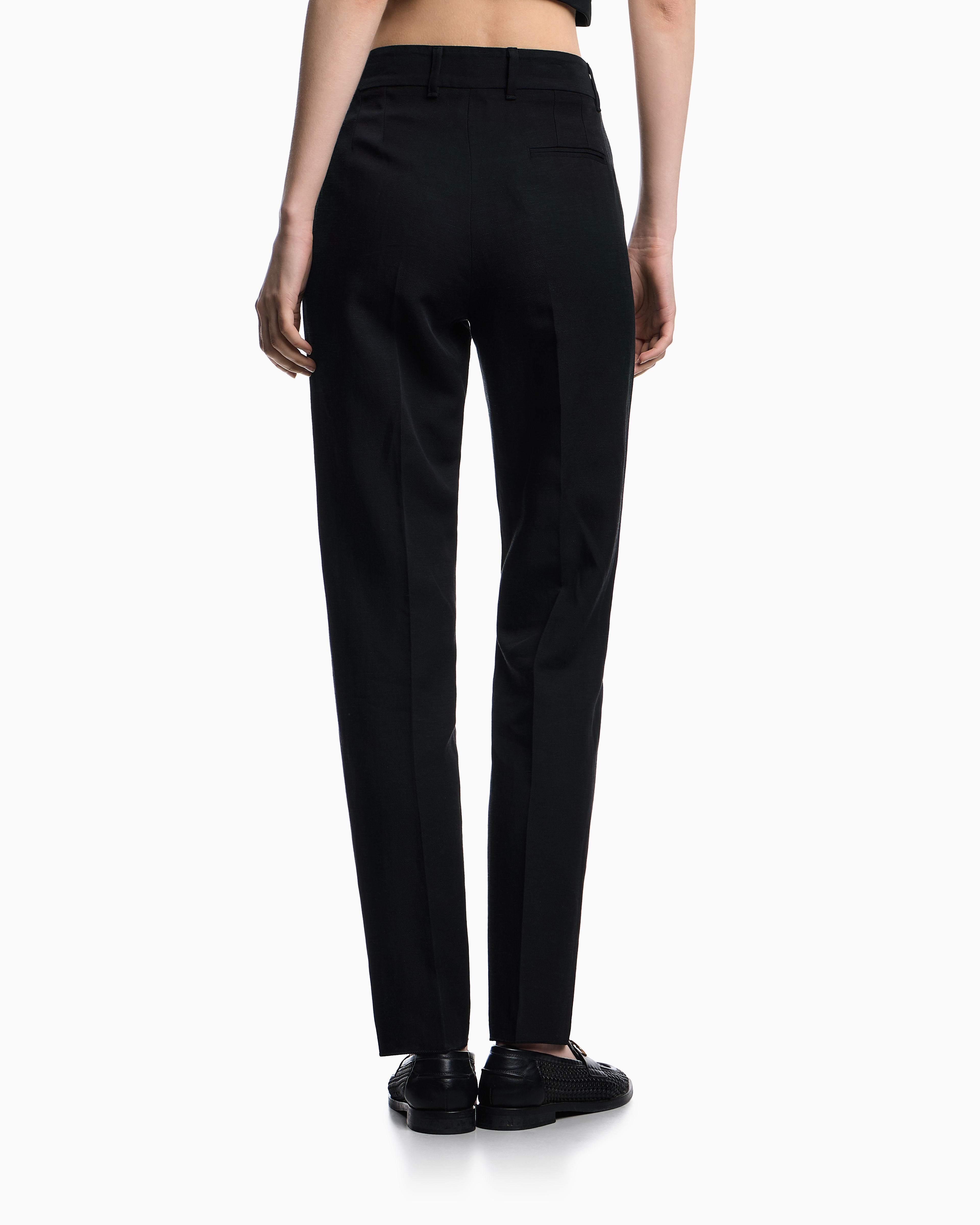 Emporio Armani - Linen-blend trousers with pleats, Woman, Black, Size: