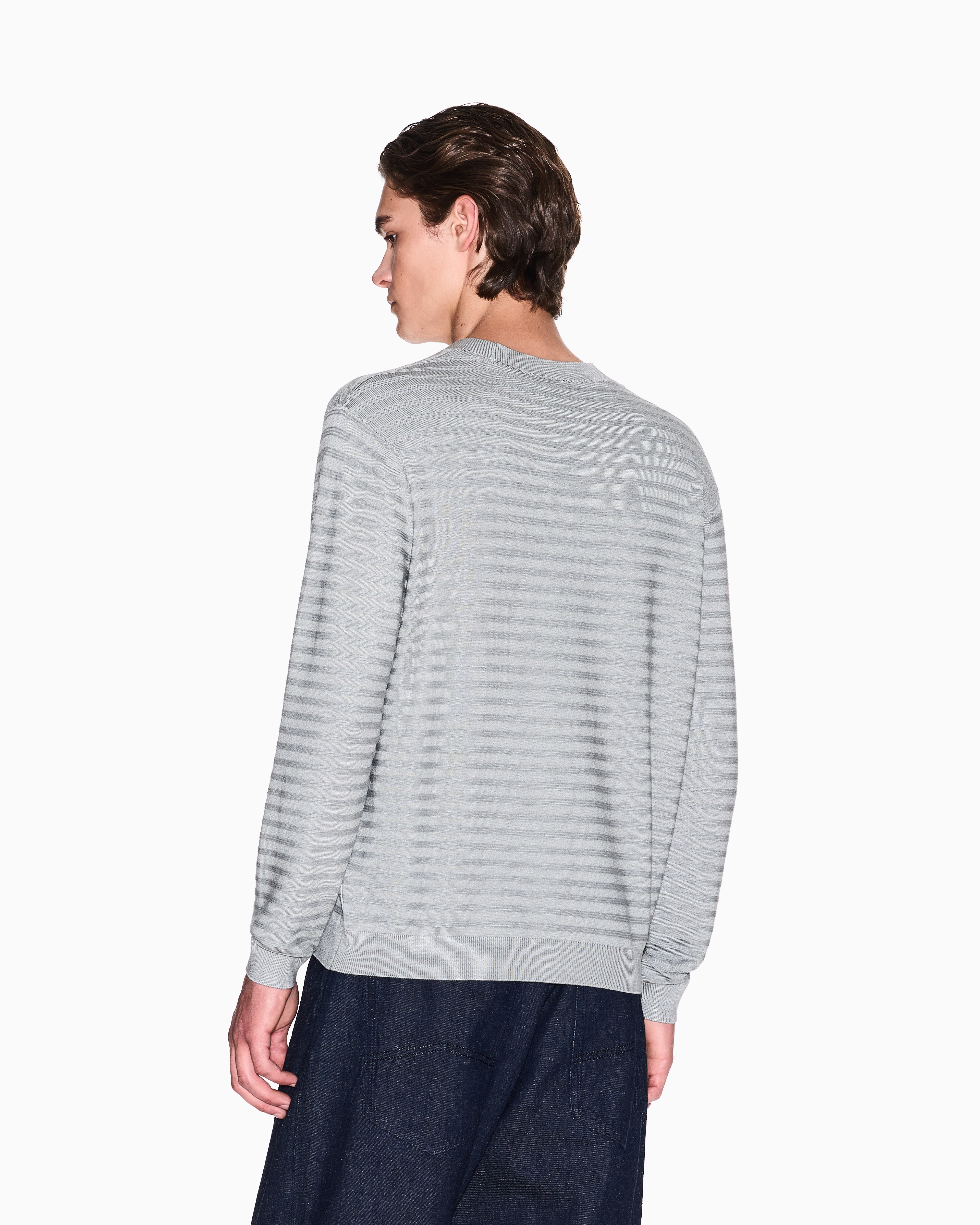 Armani Exchange - Striped viscose blend sweater, Man, Grey, Size: