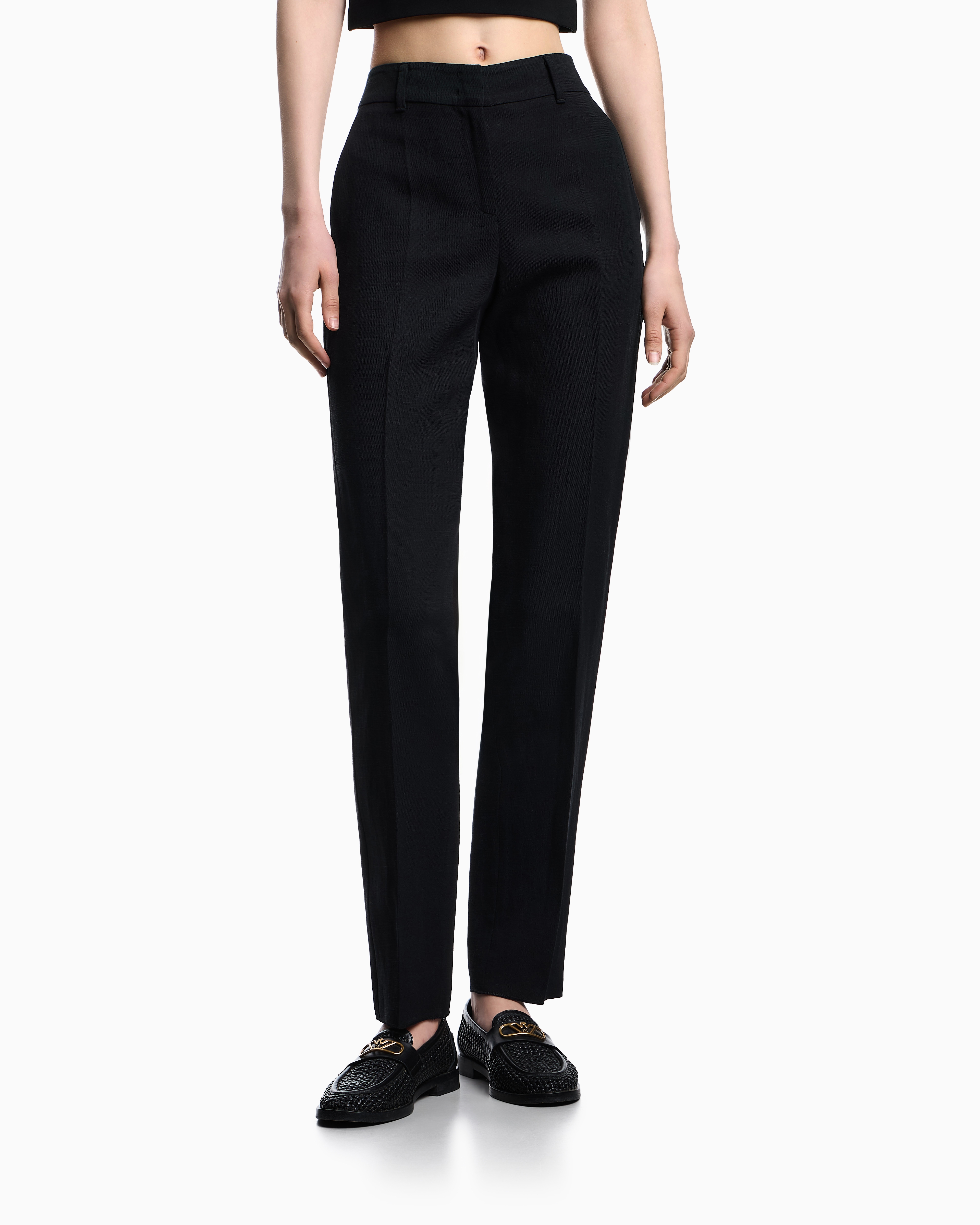 Emporio Armani - Linen-blend trousers with pleats, Woman, Black, Size: