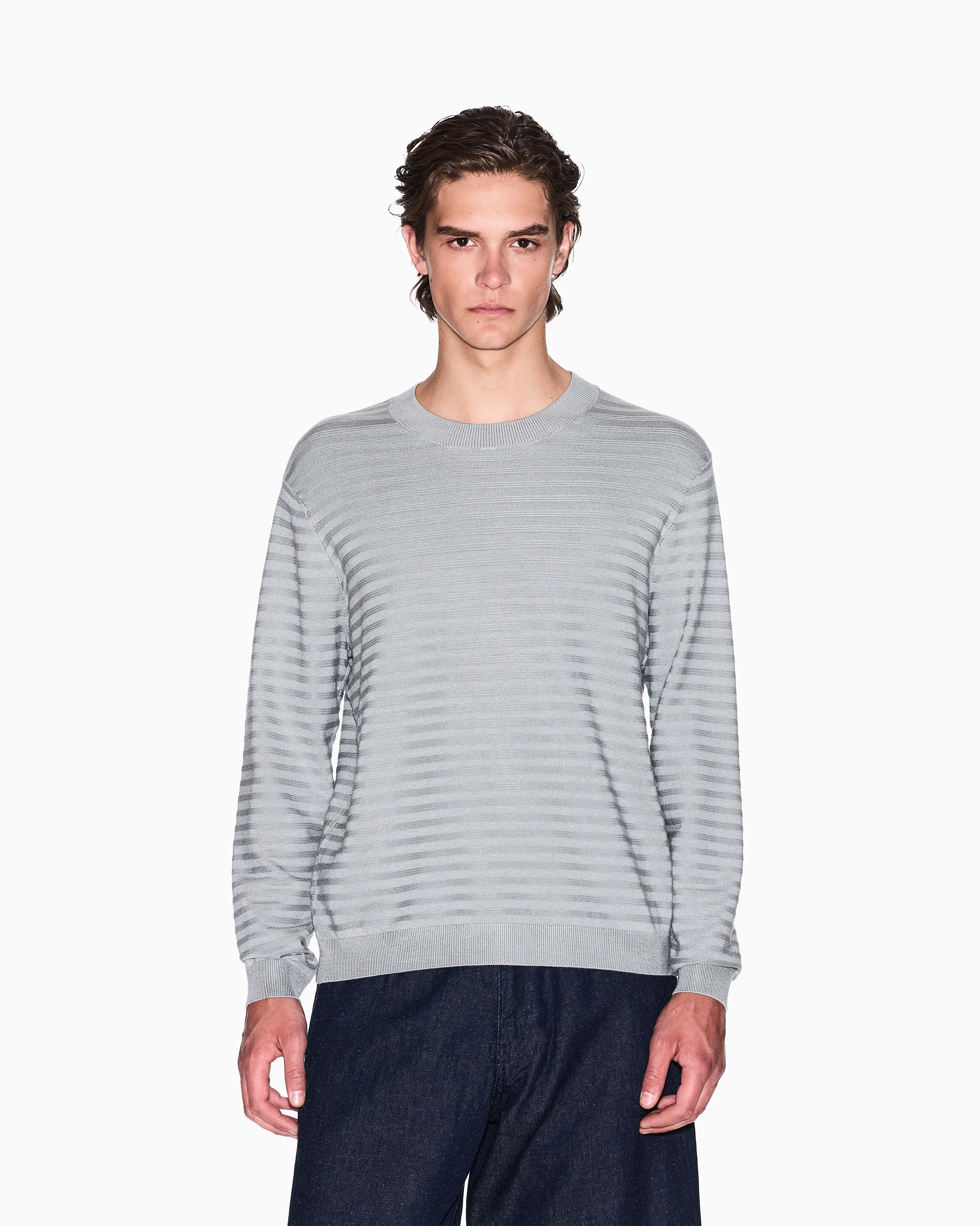 Armani Exchange - Striped viscose blend sweater, Man, Grey, Size: