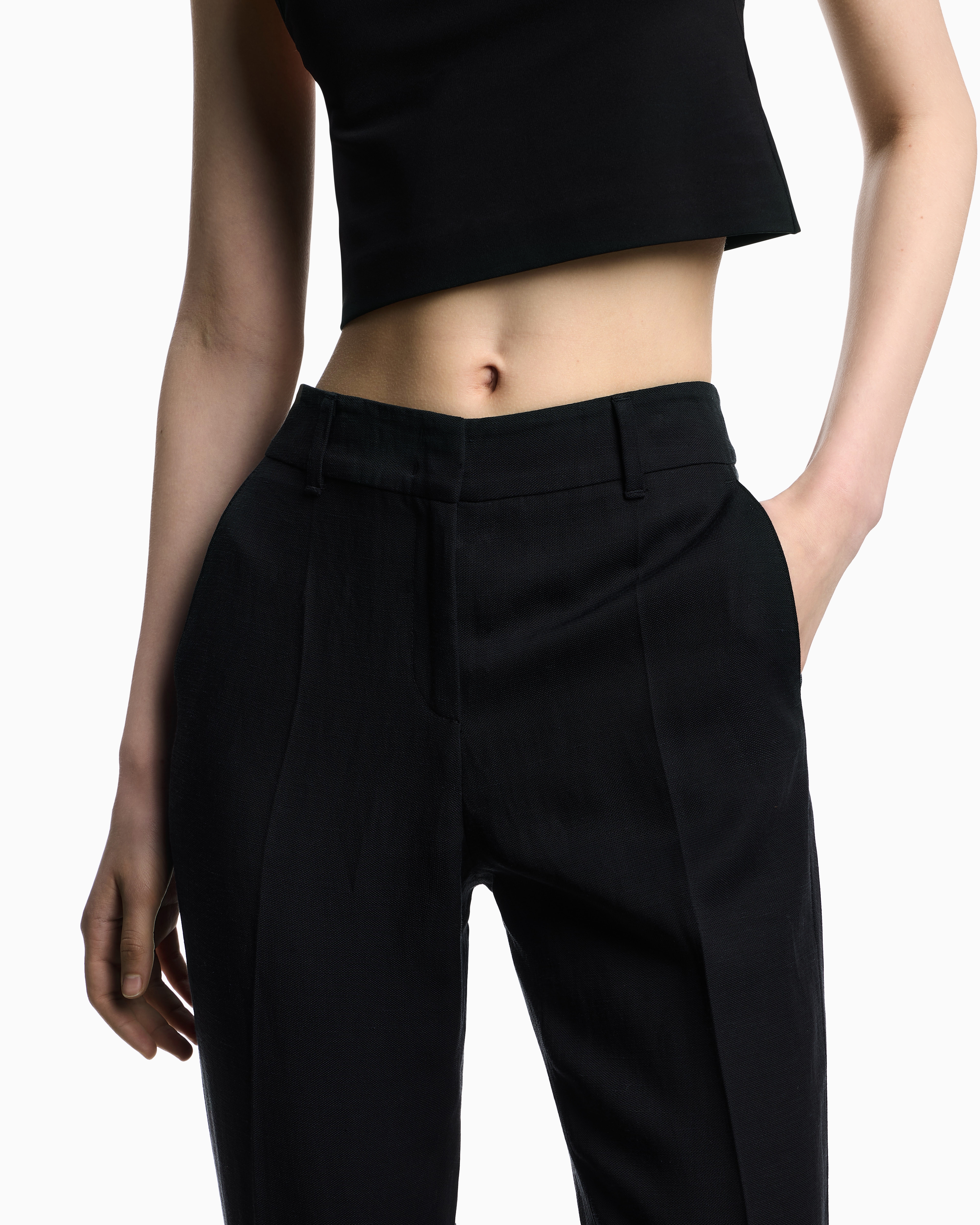 Emporio Armani - Linen-blend trousers with pleats, Woman, Black, Size: