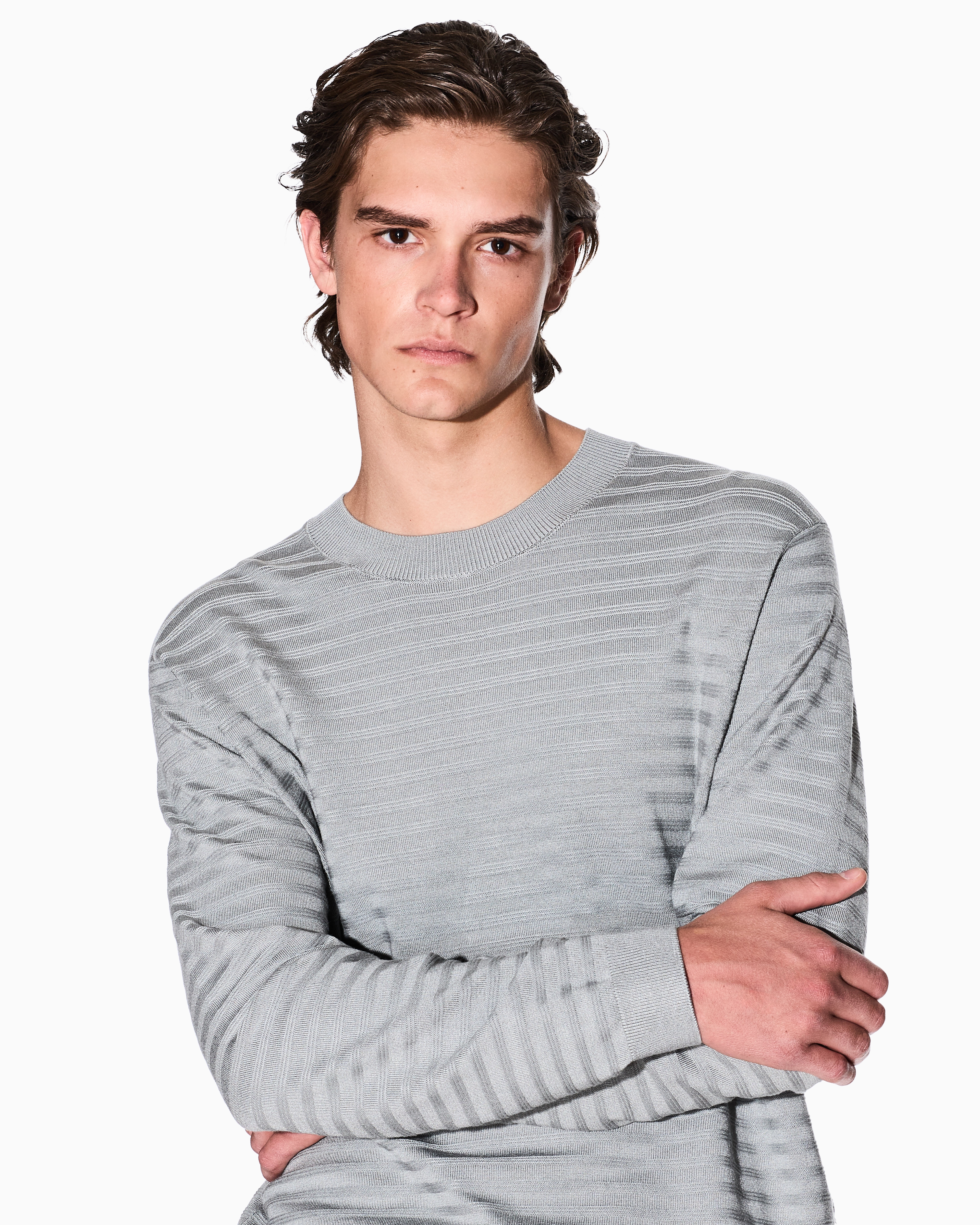 Armani Exchange - Striped viscose blend sweater, Man, Grey, Size: