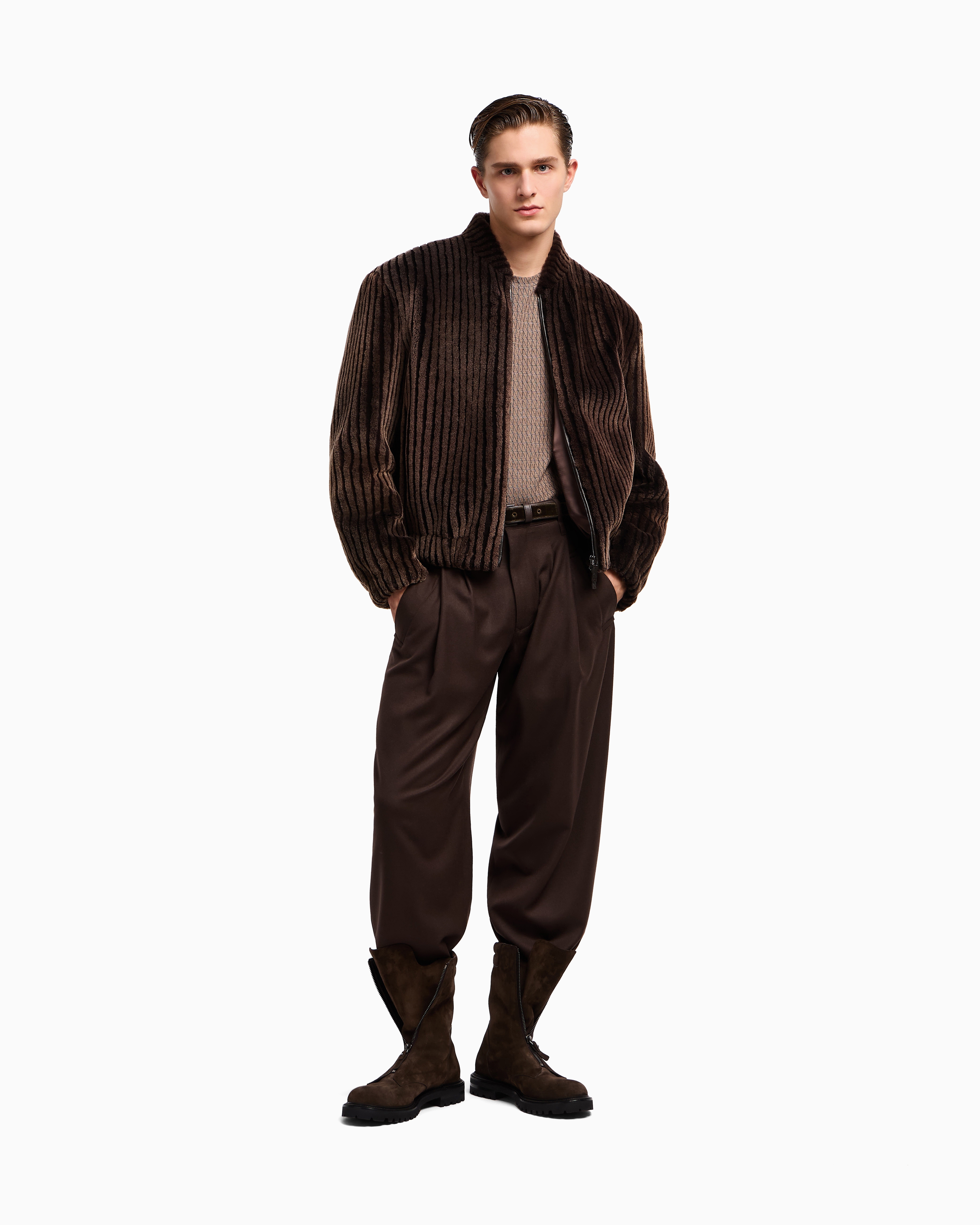 新品GIORGIO ARMANI ウールパンツ シングルタックパンツ バージンウール／カシミア シアサッカー