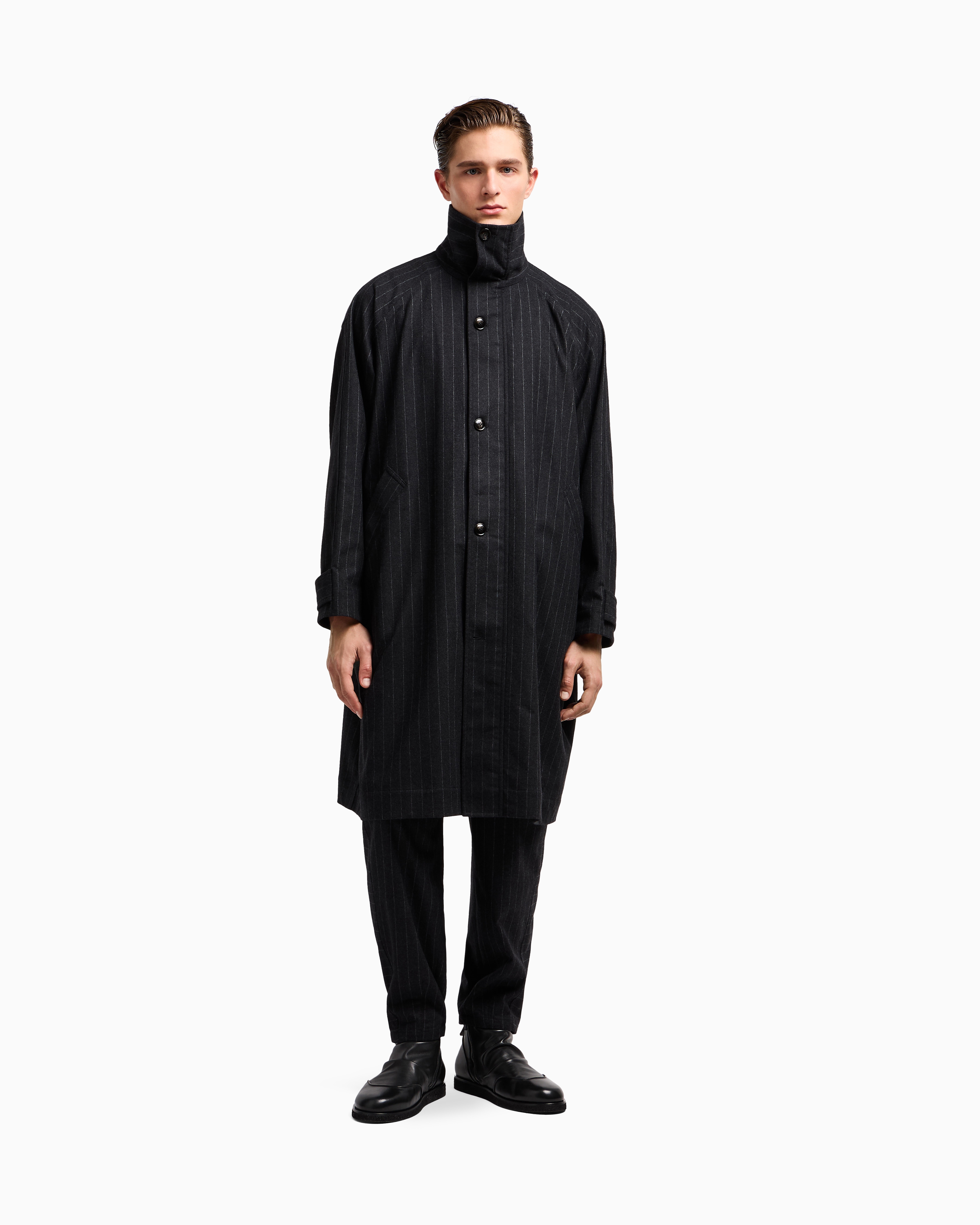 コート カシミア／ウール混紡 ピンストライプ | Giorgio Armani