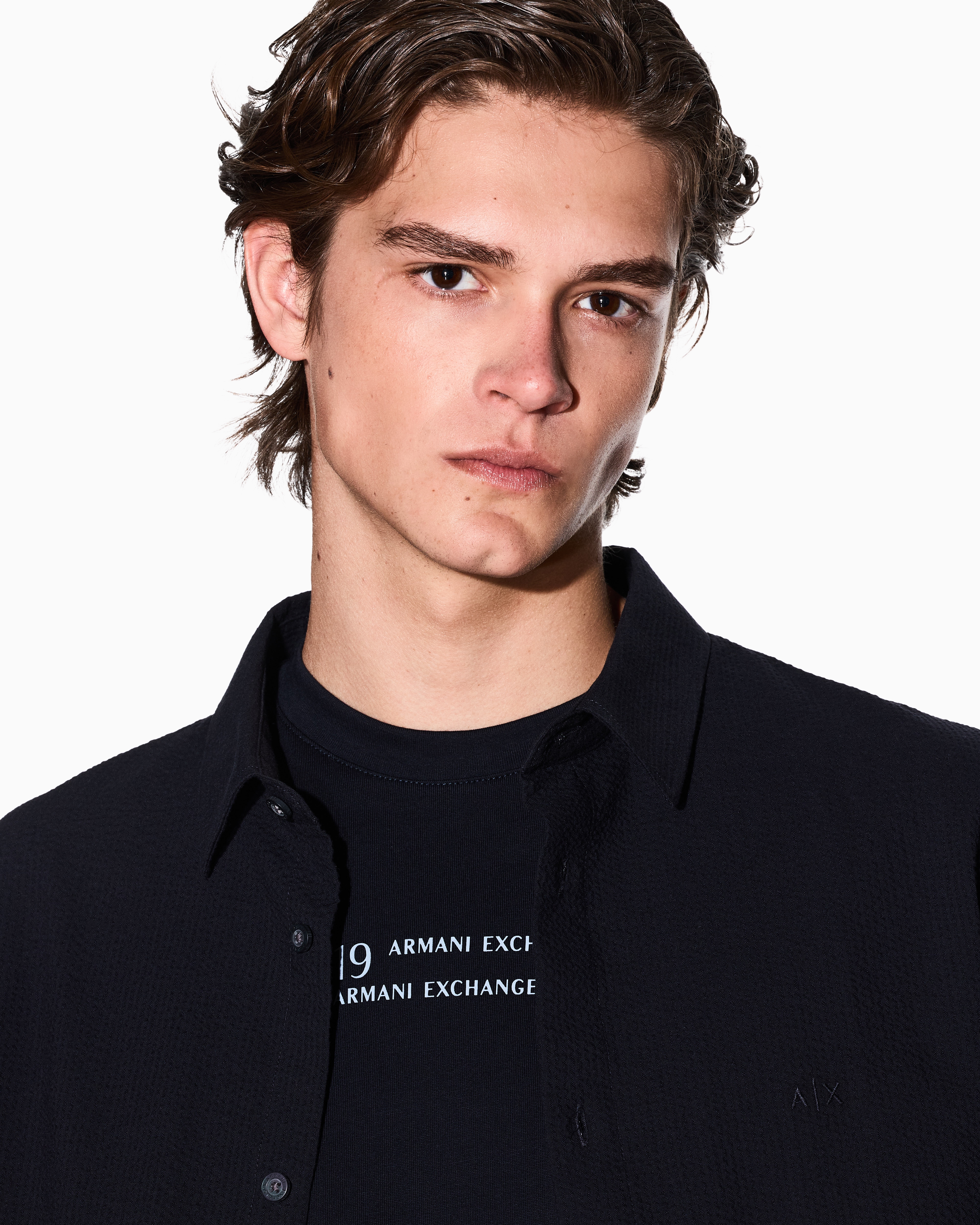 Armani Exchange - Regular fit T-shirt with logo lettering, Man, Navy Blue, Size: