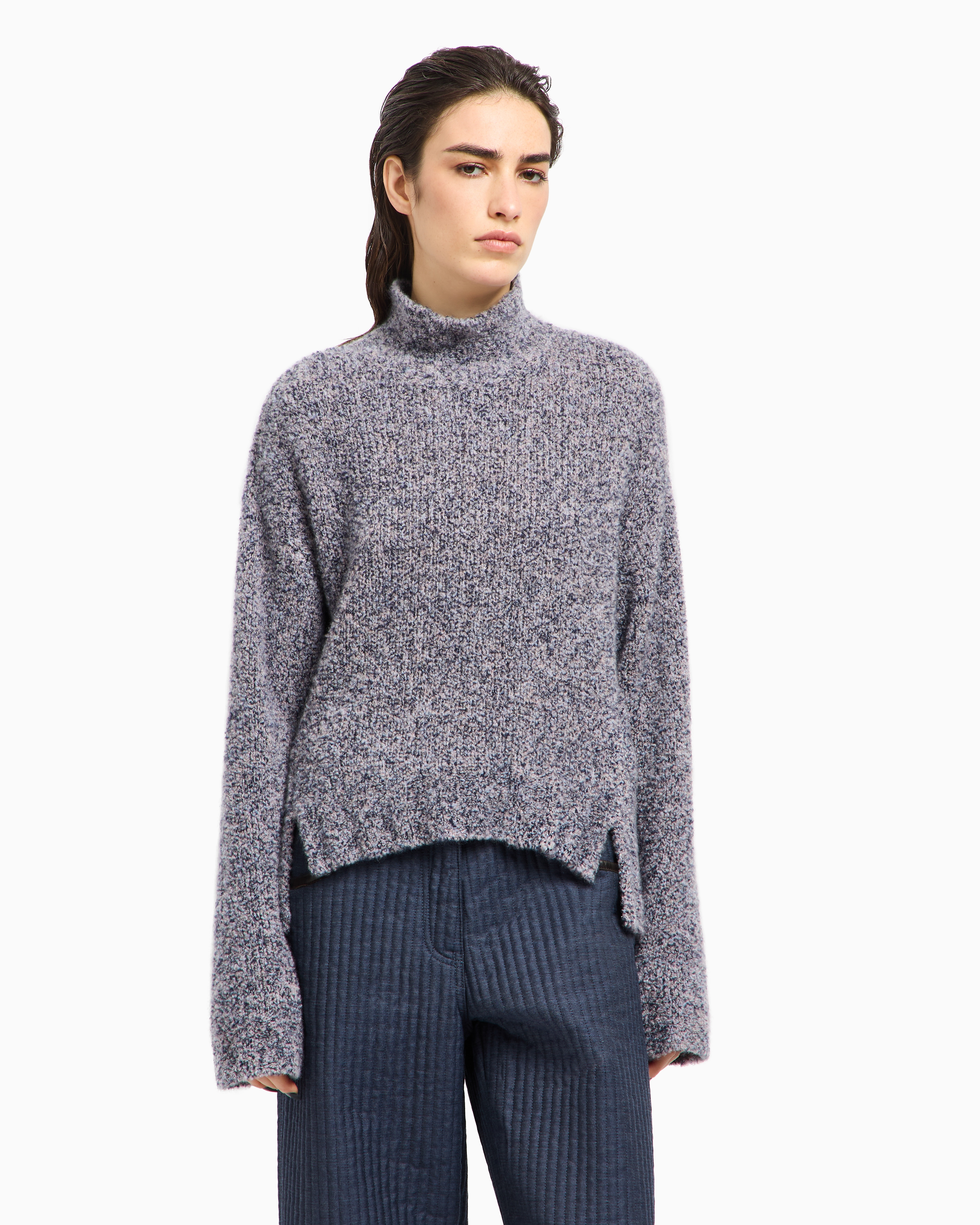 モックネックセーター カシミア／シルク ブークレ | Giorgio Armani