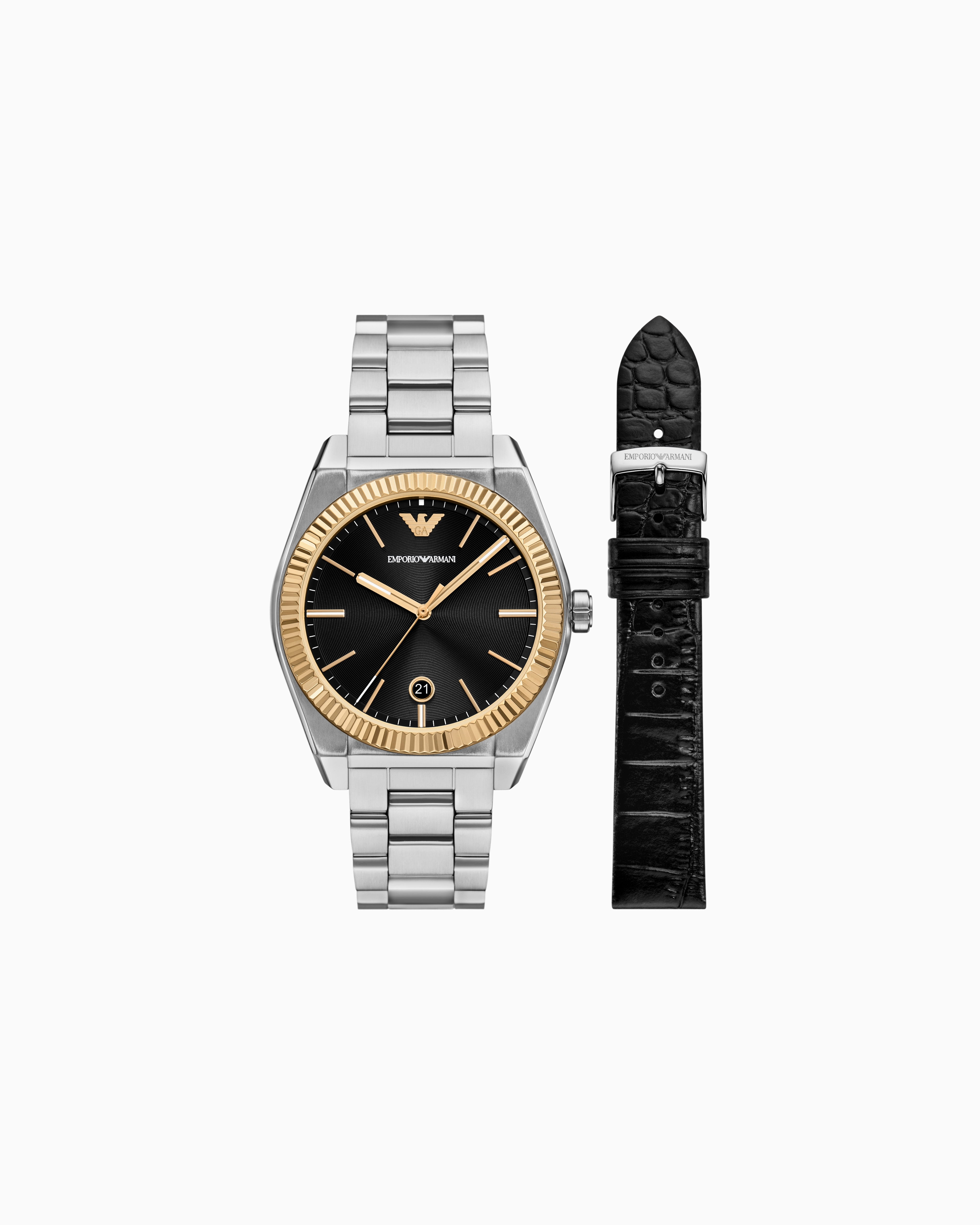 Emporio Armani -  Three-Hand Date Stainless Steel Watch and Leather Strap Set, Man, Multicoloured, Size: TU