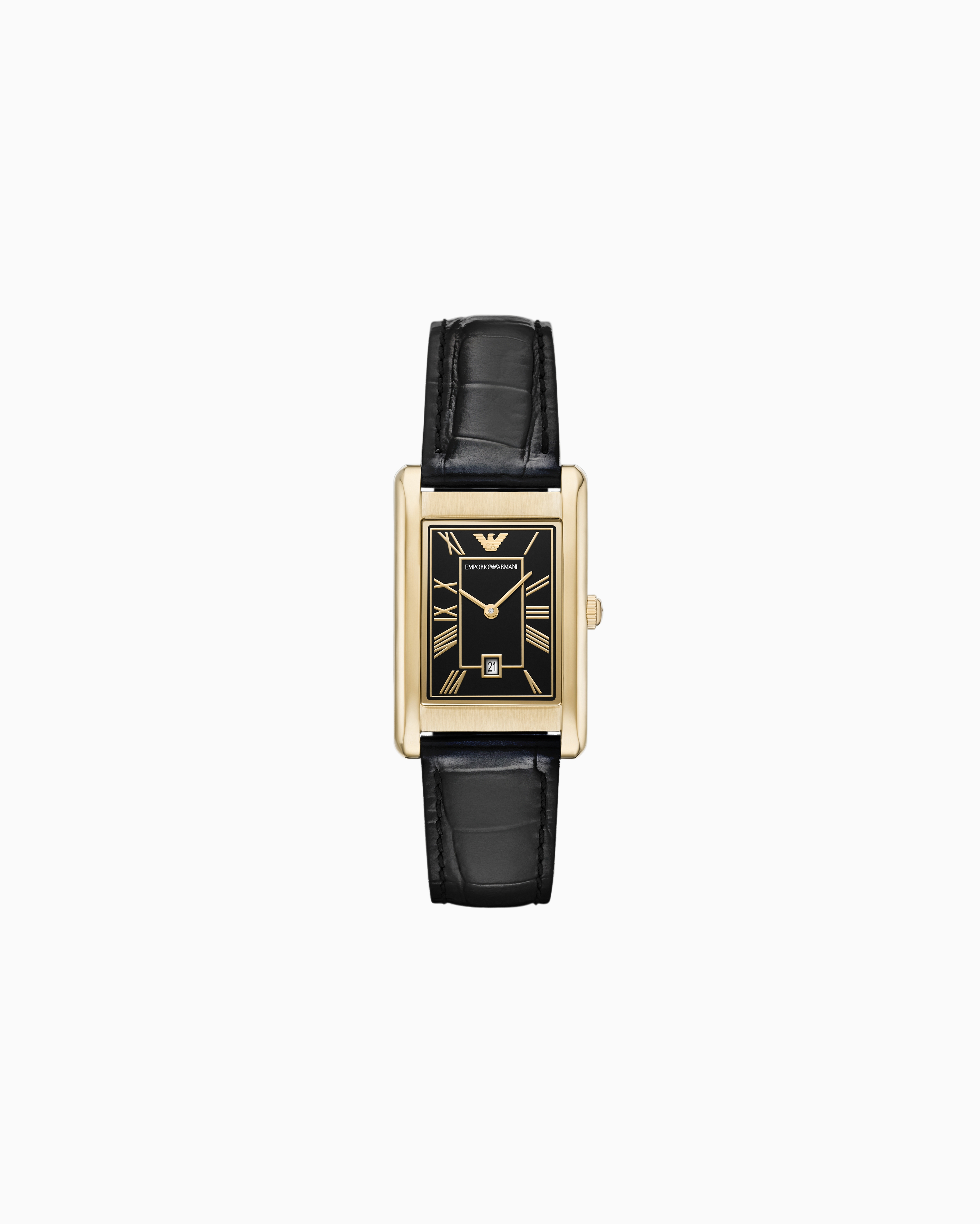 Emporio Armani -  Two-Hand Date Black Leather Watch, Man, Multicoloured, Size: TU