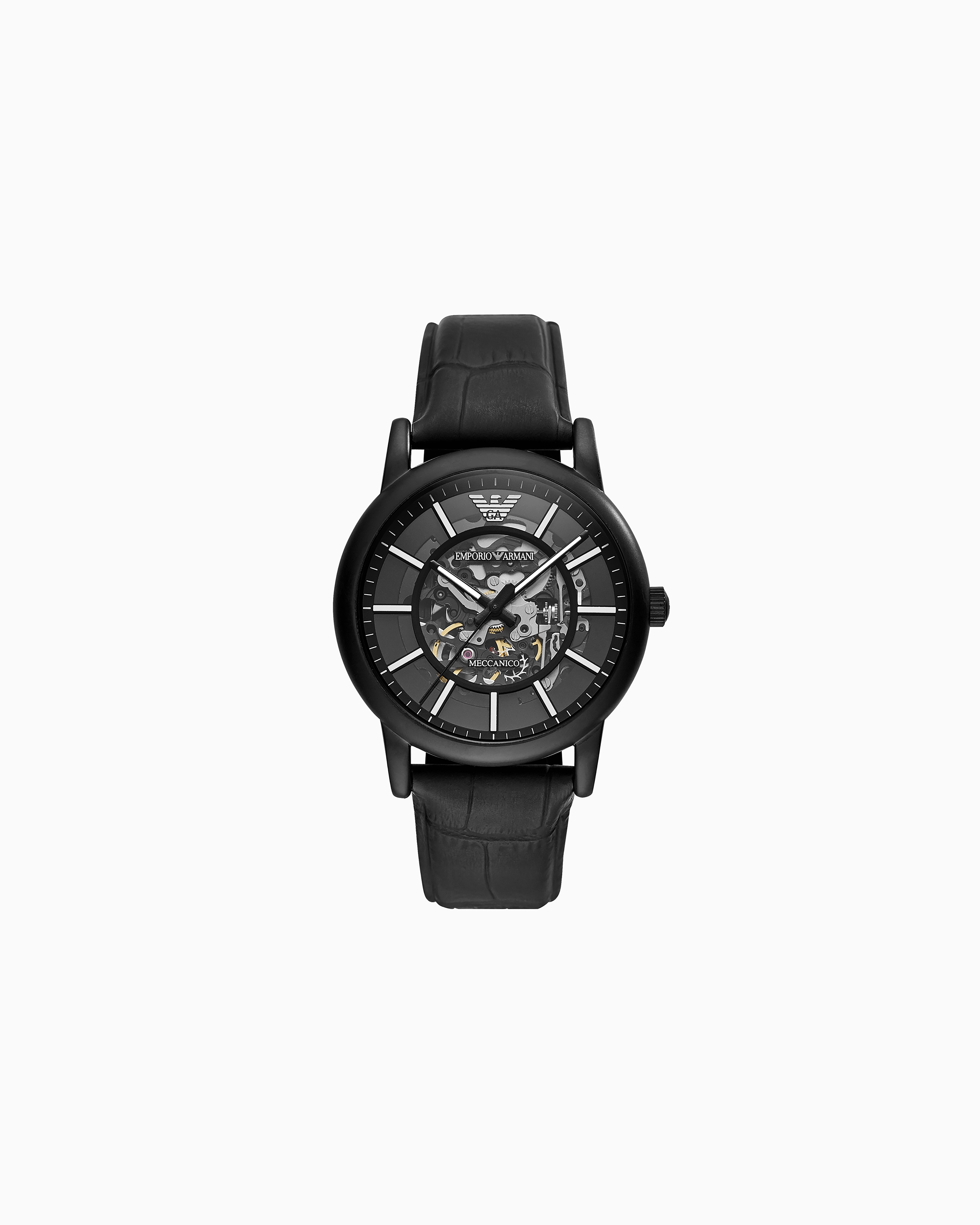 Emporio Armani - Men's Automatic Black Leather Watch, Man, Multicoloured, Size: TU