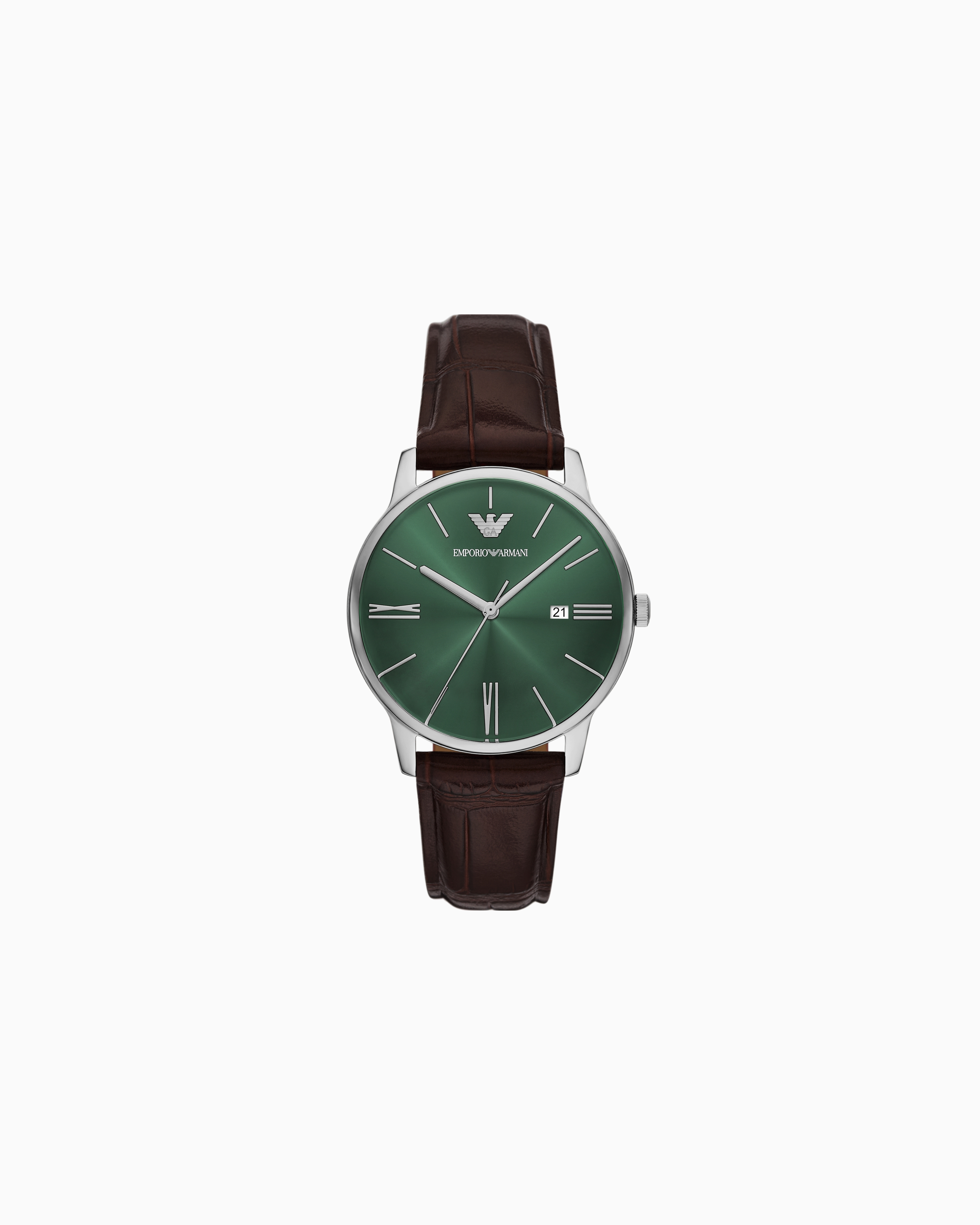 Emporio Armani -  Three-Hand Date Brown Leather Watch, Man, Multicoloured, Size: TU