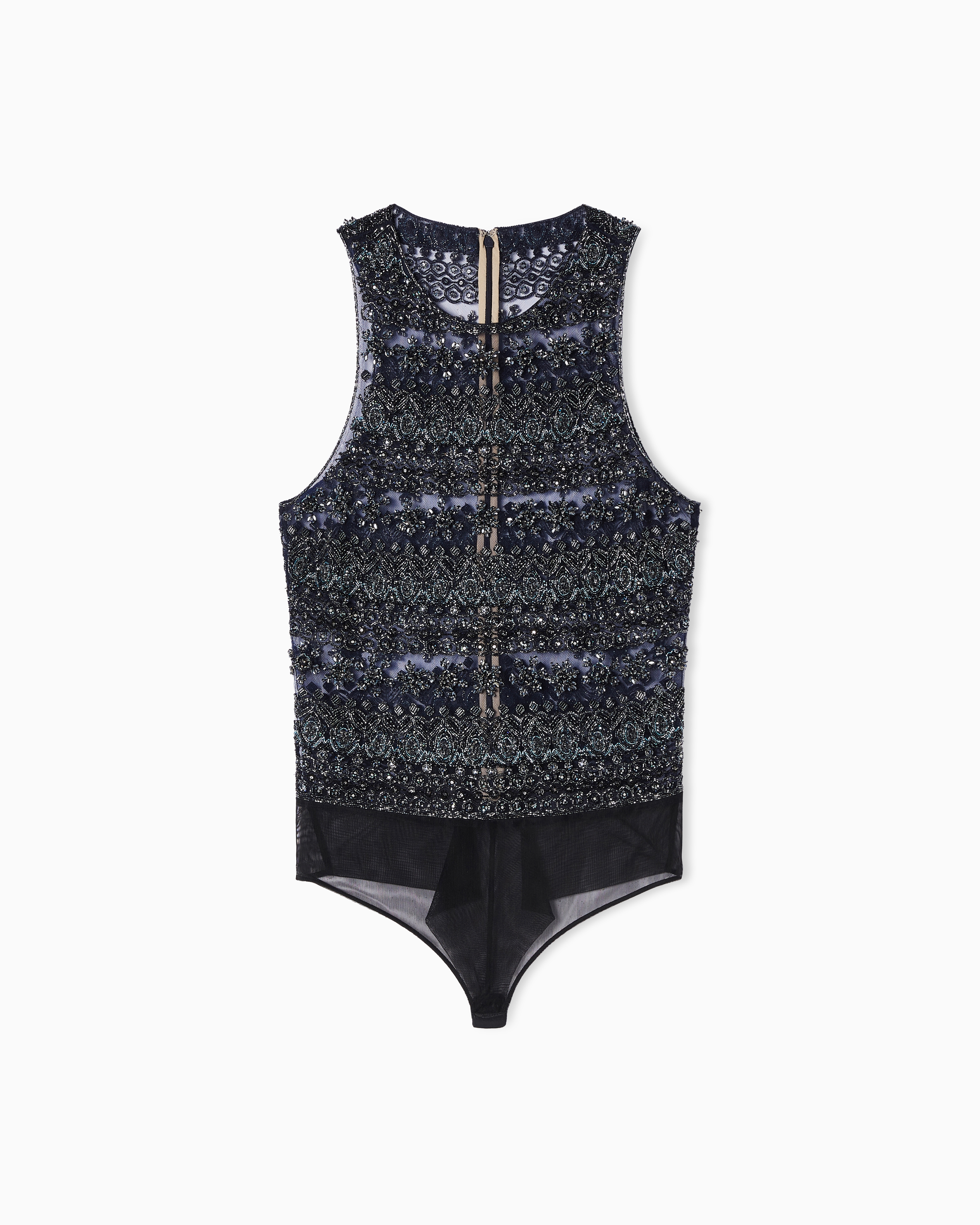 Giorgio Armani Embroidered Tulle Bodysuit In Blue