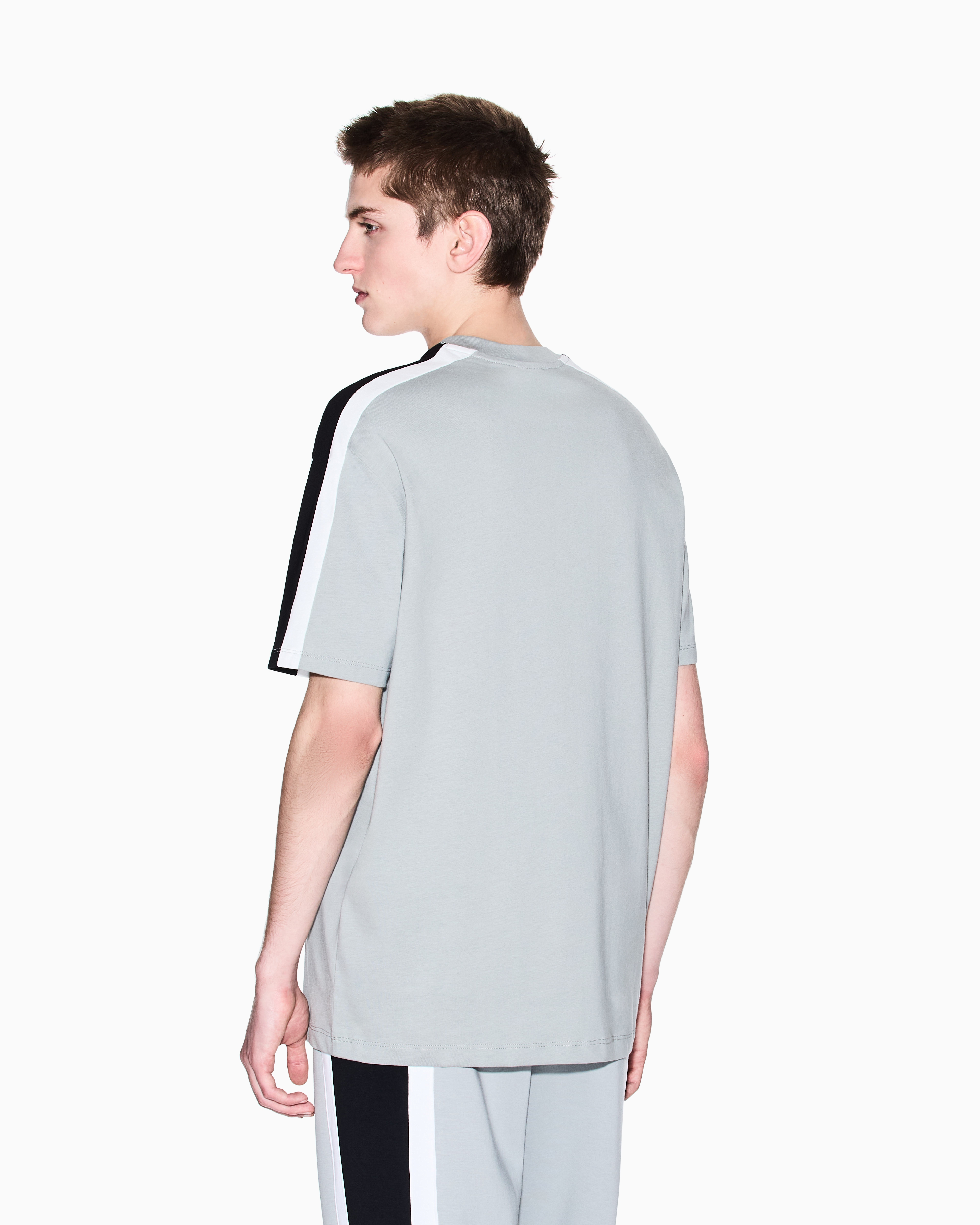 Armani Exchange - Short-sleeved sweatshirt with contrasting stripes, Man, Grey, Size: XL